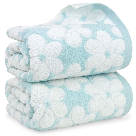 Jacquotha Soft Bath Towels 2 Pack, Super Absorbent Shower Towels 27.5x55 Inches, Cute Floral Jacquard Bathroom Set, Cotton