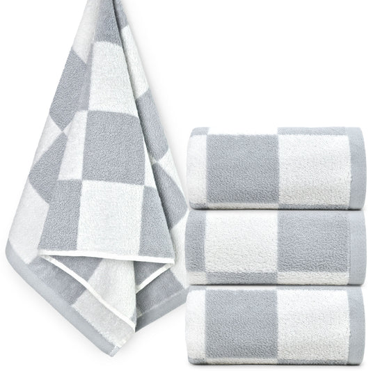 4-Piece Hand Towels Soft & Quick-Drying, 13"x29" Checkered Bathroom Towels for Gym, Guest, Travel, Swim, Neutral & Comfort