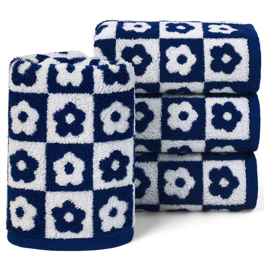 Jacquotha Cotton Hand Towels Checkered Floral - Quick Drying Hand Towel Set of 4, for Women Girls Bathroom Decor, 29” x 13”