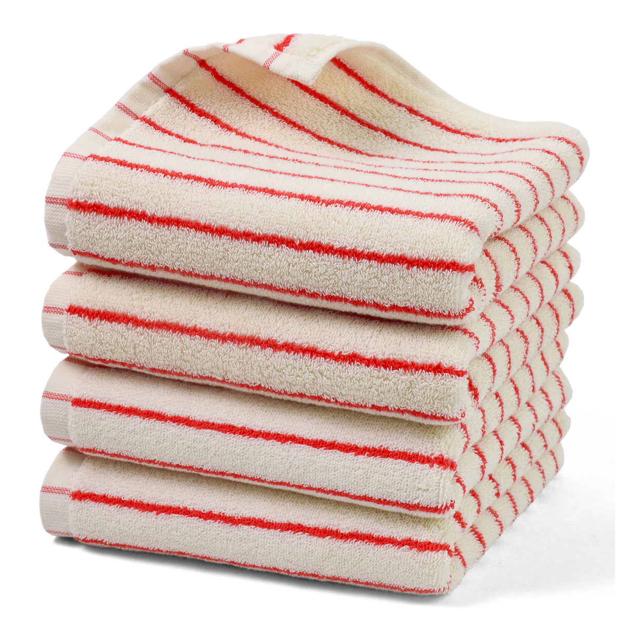 Jacquotha Striped Hand Towels Set of 2, Vintage Bathroom & Kitchen Decor, Guest Use, Soft Gentle for Adults Kids, Natural Cotton, 14” x 29”, Coral Red