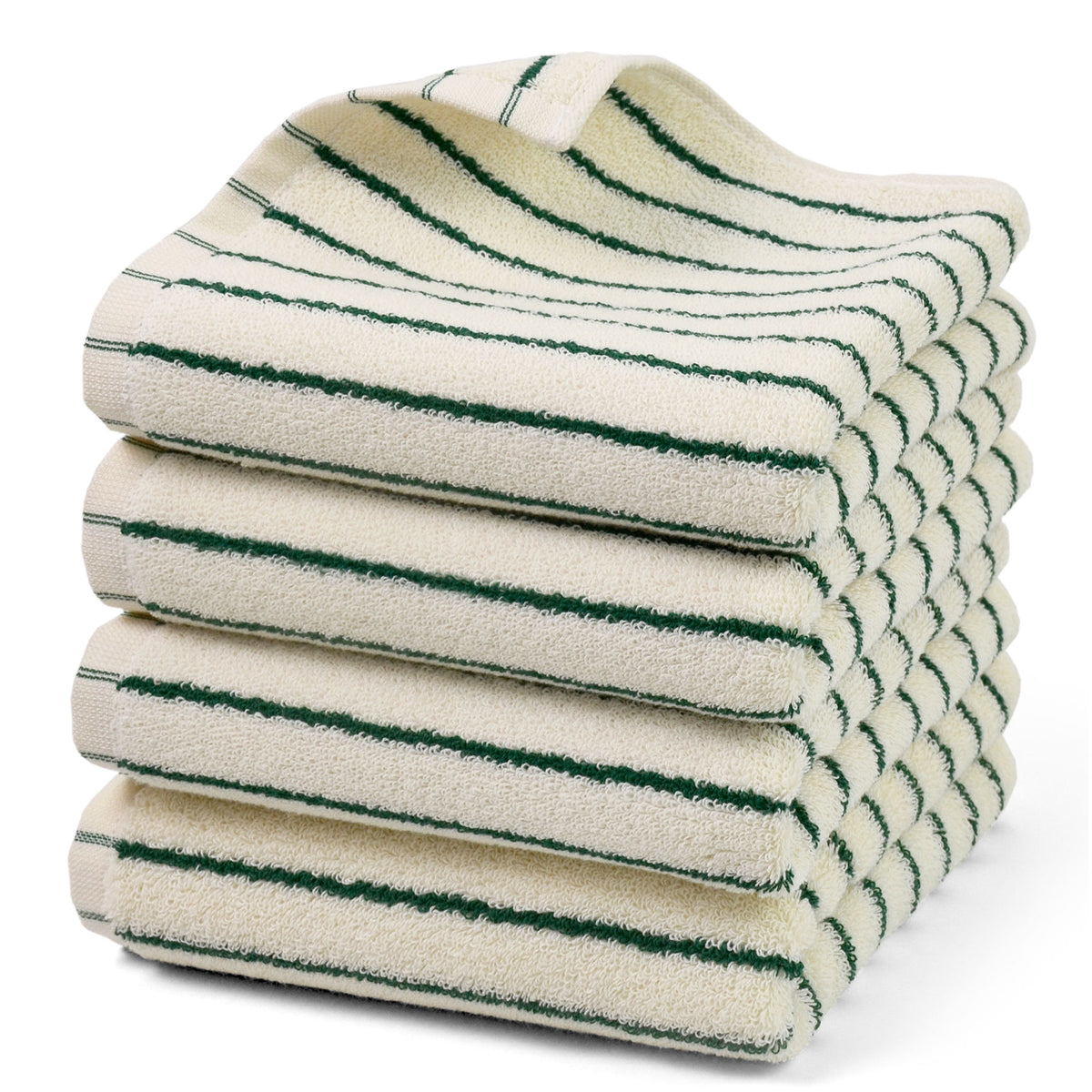 Jacquotha Green Striped Hand Towels for Kitchen, Vintage Bathroom Decor, Natural Cotton Tea Towel, 14” x 29”