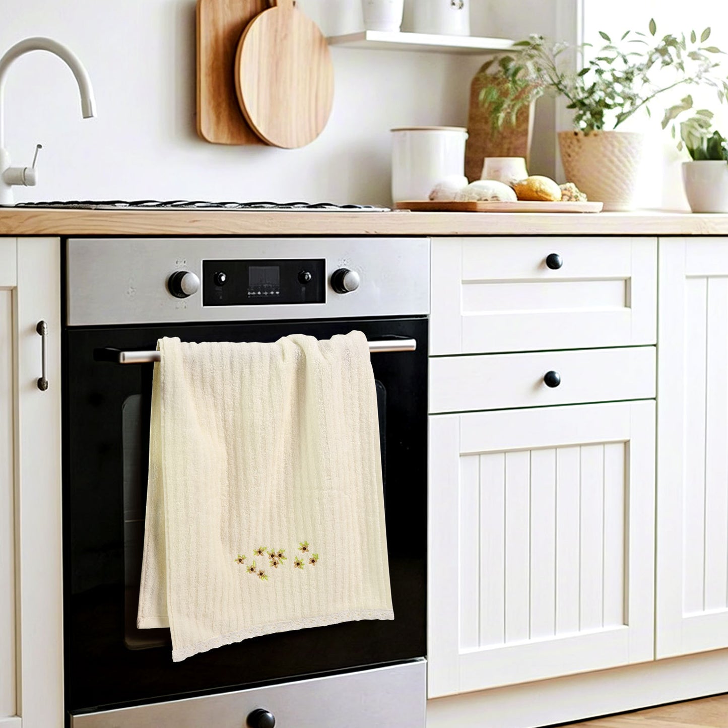 Jacquotha Floral Hand Towels Set of 2 - Quick Dry Soft Cute Bathroom Kitchen Towels, Summer & Spring Decor, 13x29 Inches, Cream