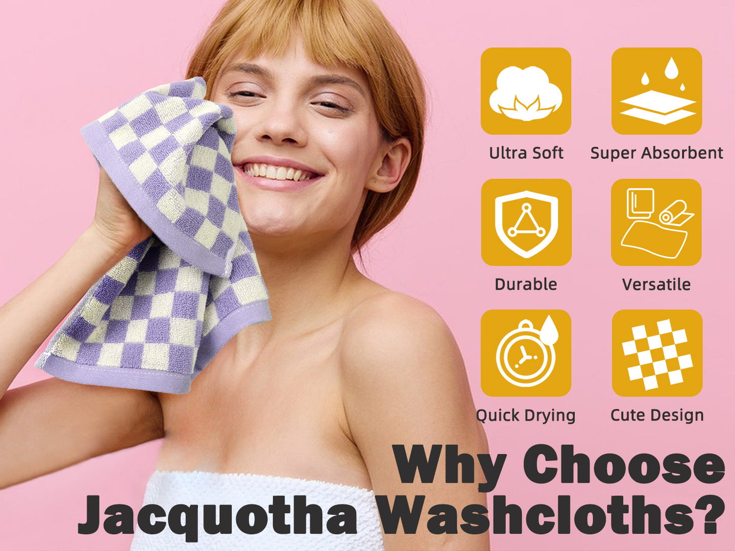 Super Soft Checkered Wash Cloths, 12 Pack Washcloths Facecloth, Cotton Face Towels Set for Body Showering 13x13 Inches, Gifts