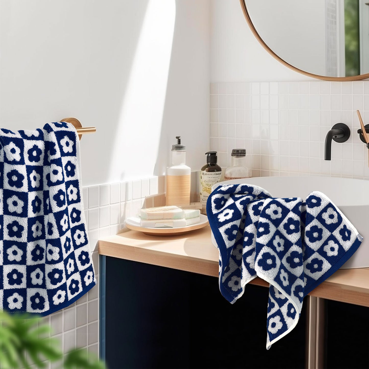 Jacquotha Cotton Hand Towels Checkered Floral - Quick Drying Hand Towel Set of 4, for Women Girls Bathroom Decor, 29” x 13”