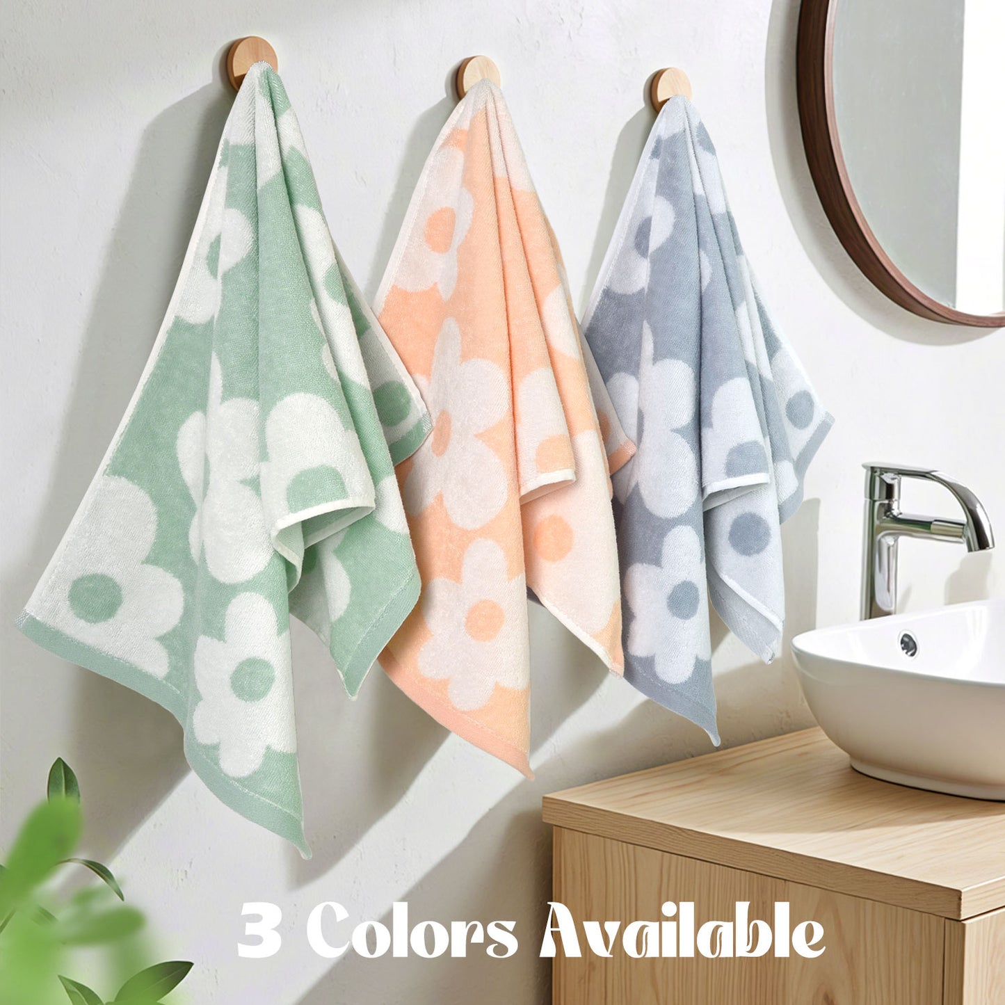 Jacquotha Floral Hand Towels for Bathroom - 2 Pack Cotton Face Towels 13" x 28", Soft Decorative with Cute Daisy Prints for Guest Room, Kitchen Decor