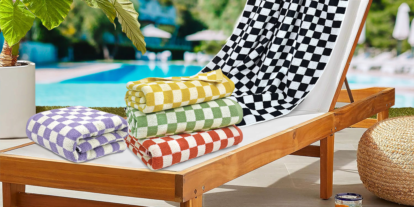 Jacquotha 520 GSM Luxury Checkered Cotton Bath Towels Set of 2 - Cute Aesthetic Bathroom Towels for Bathroom Decor 27.5" x 55"