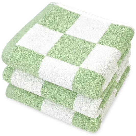 3 Pack Hand Towels set with Large Checkered Pattern, 100% Cotton, 13 x 28 Inches
