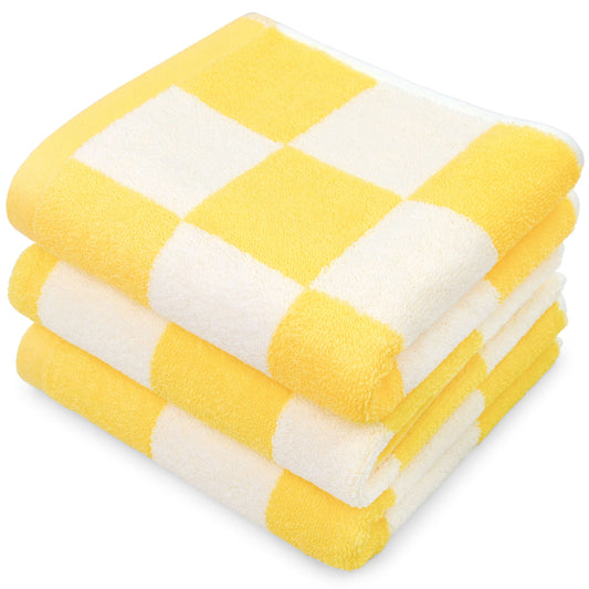 3 Pack Hand Towels set with Large Checkered Pattern, 100% Cotton, 13 x 28 Inches