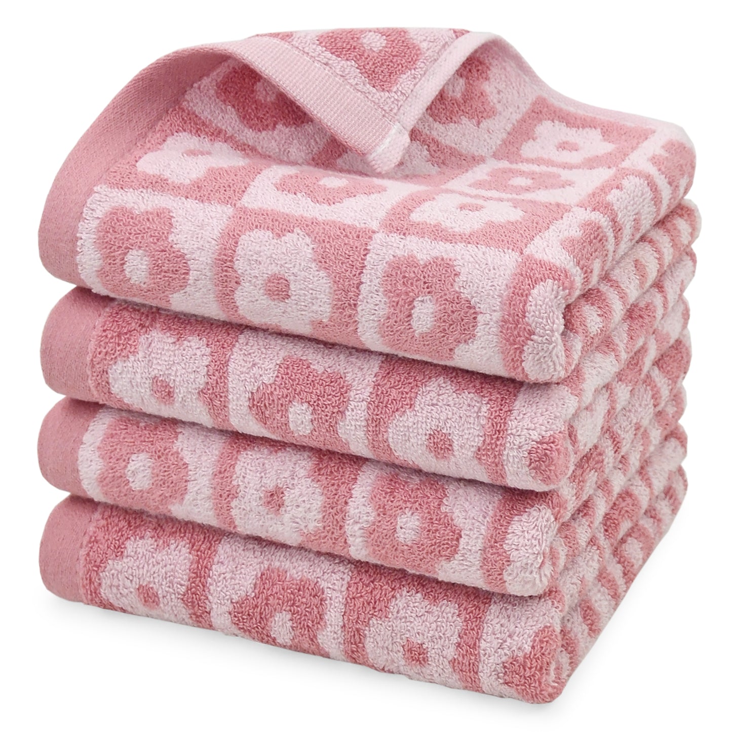 Jacquotha Cotton Hand Towels Checkered Floral - Quick Drying Hand Towel Set of 4, for Women Girls Bathroom Decor, 29” x 13”
