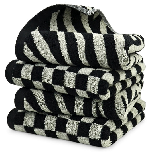 Jacquotha Bathroom Hand Towels 2 Style 4 Pack - Black Hand Towel Checkered and Zebra, Cotton