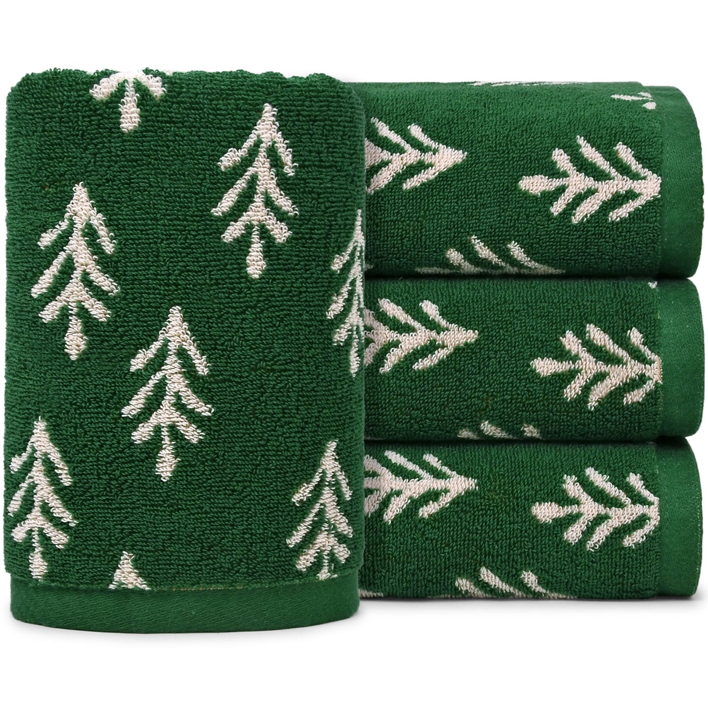 Decorative Hand Towels for Kitchen Bathroom Winter Decor Xmas Gifts, Cotton Towel Daily Luxury & Holiday Cheer, Forest Green Trees