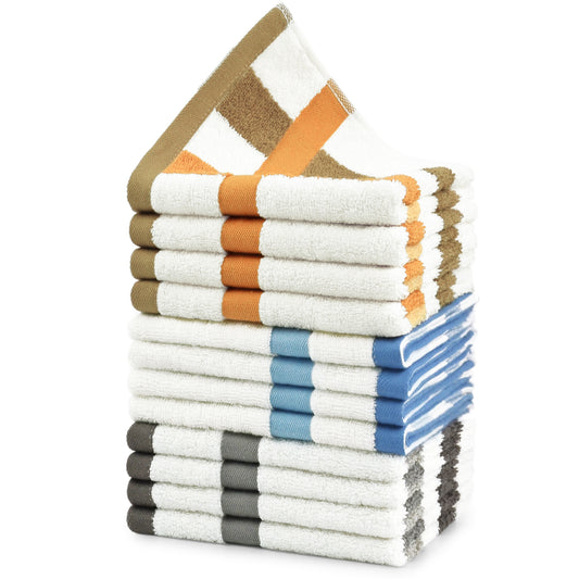 Jacquotha 12 Pack Wash Cloths for Showering 3 Colors, Cotton Washcloths Gentle for Men Women Kids, Durable Wash Rags Large Size 13" X 13"