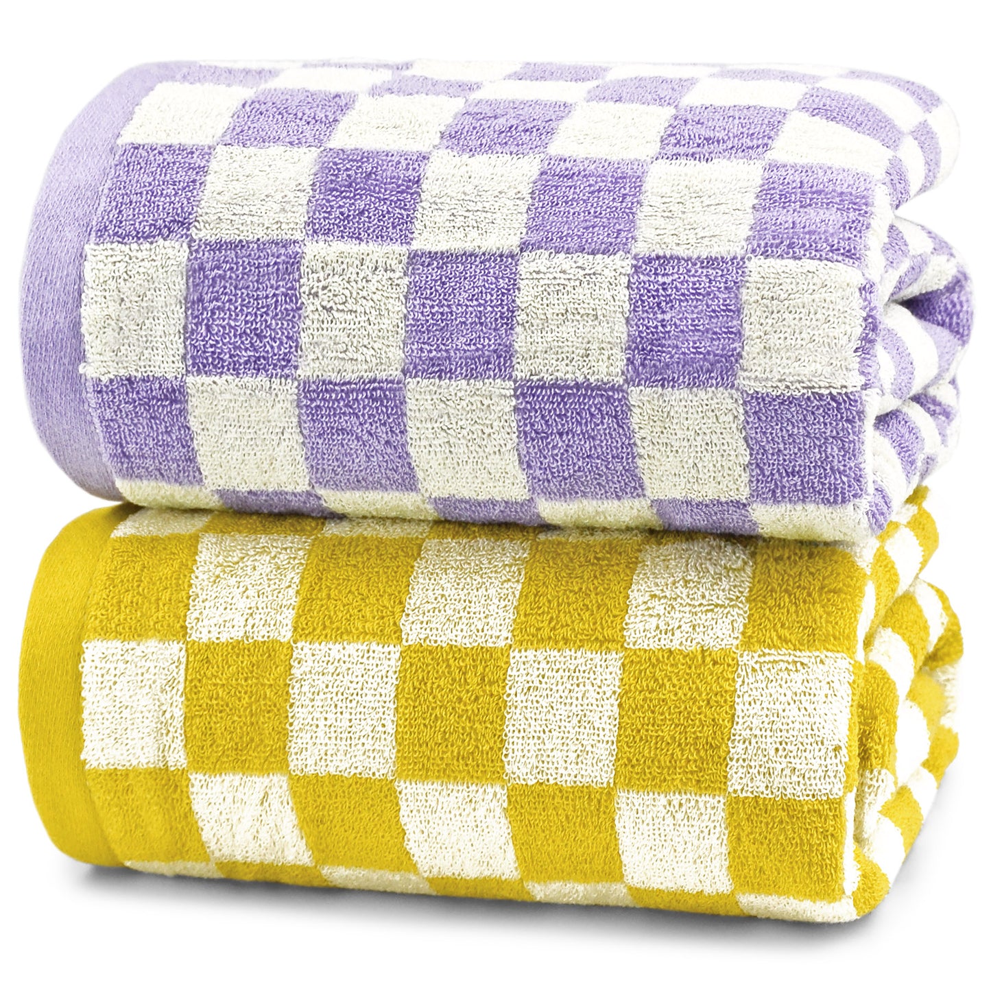 Jacquotha Checkered Bath Towel Set in Yellow and Lilac, Soft Large Shower Towels Bathroom 2 Pack 55” x 27.5”, Thin Quick Drying for Beach Pool Swim