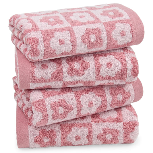 Jacquotha Cotton Hand Towels Checkered Floral - Quick Drying Hand Towel Set of 4, for Women Girls Bathroom Decor, 29” x 13”