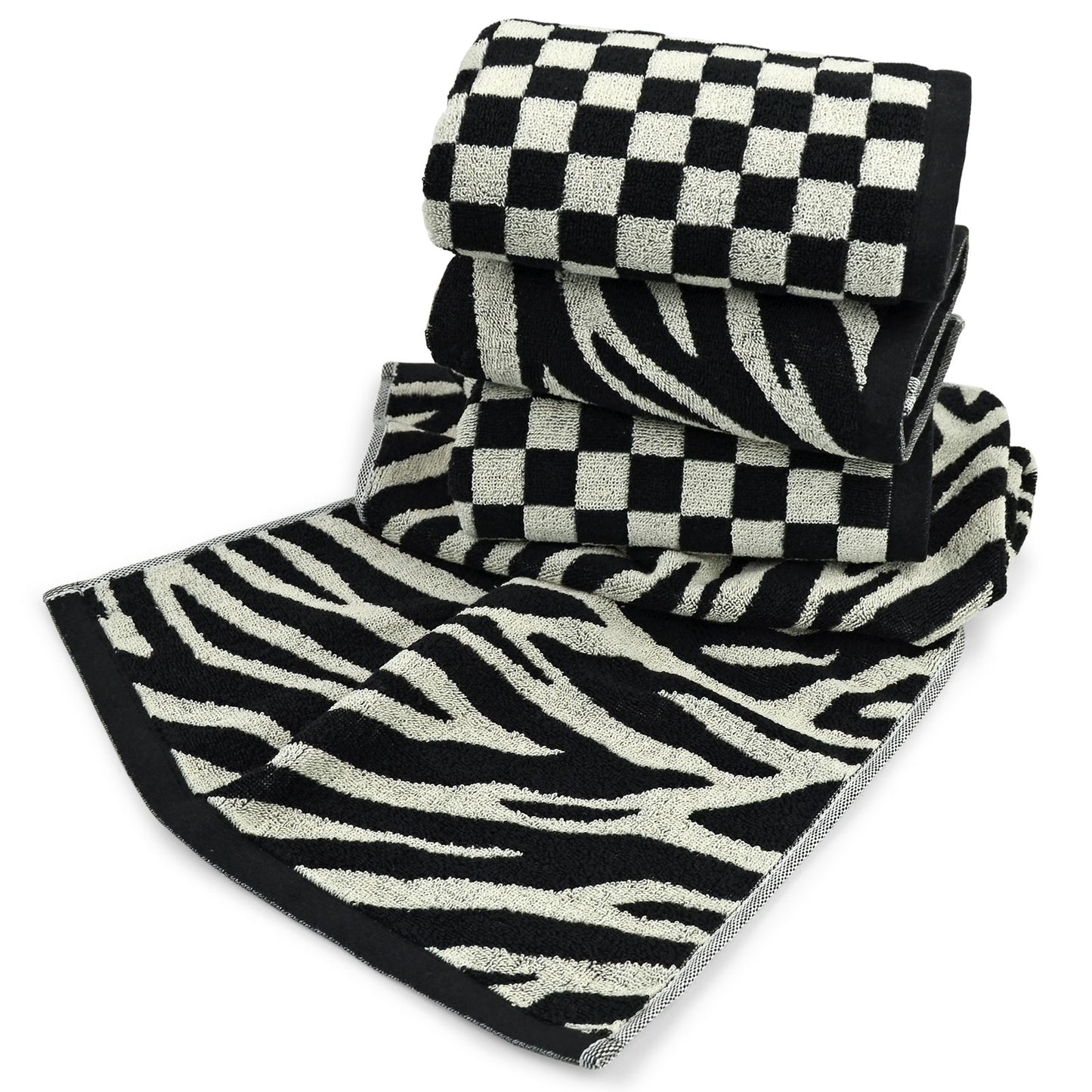 Jacquotha Bathroom Hand Towels 2 Style 4 Pack - Black Hand Towel Checkered and Zebra, Cotton