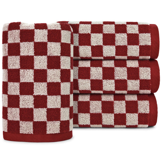 Hand Towels Set of 4 - Cute Nautical Checkered Hand Towel for Bathroom, Kitchen, Pool, Lightweight Cotton, 29” x 13”