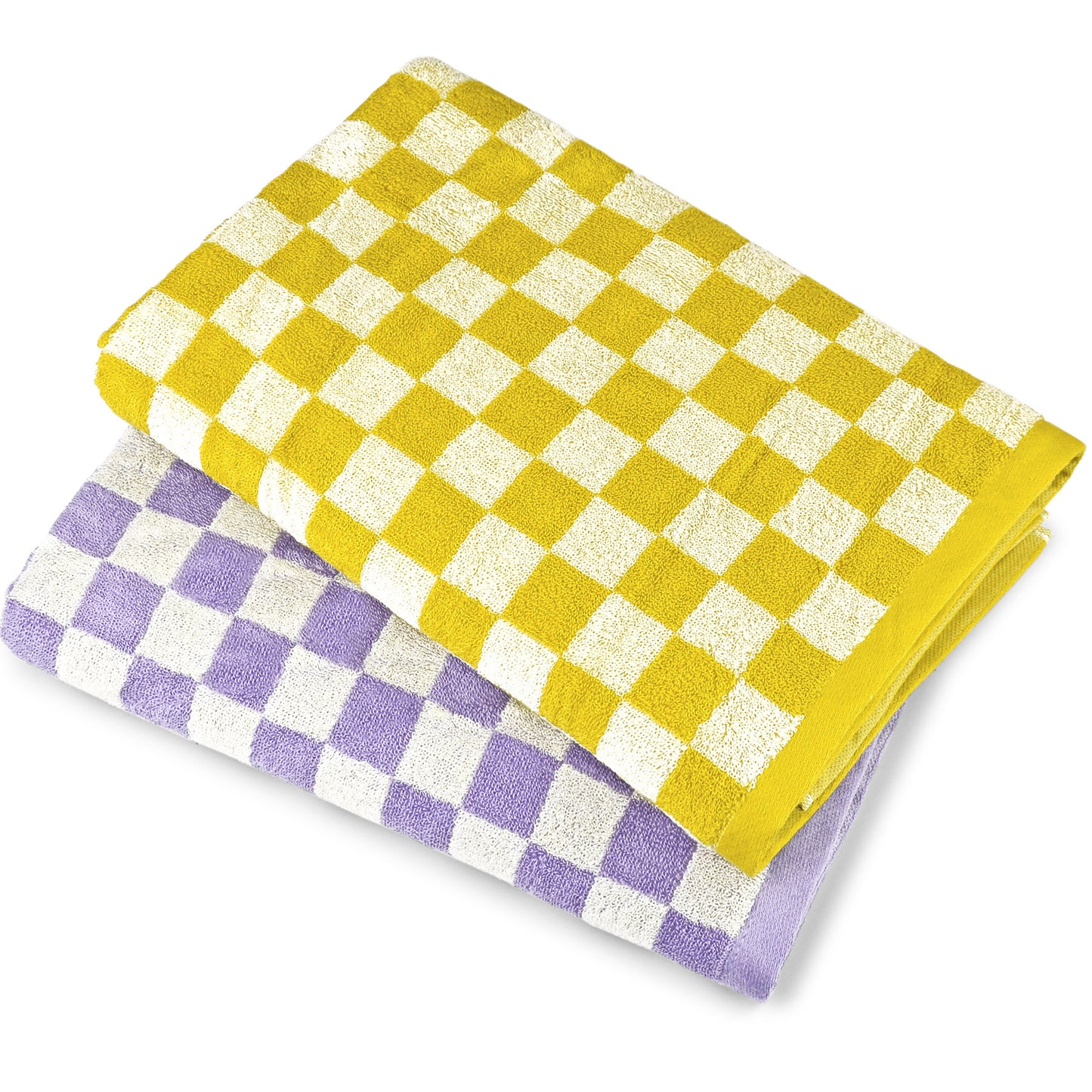 Jacquotha Checkered Bath Towel Set in Yellow and Lilac, Soft Large Shower Towels Bathroom 2 Pack 55” x 27.5”, Thin Quick Drying for Beach Pool Swim