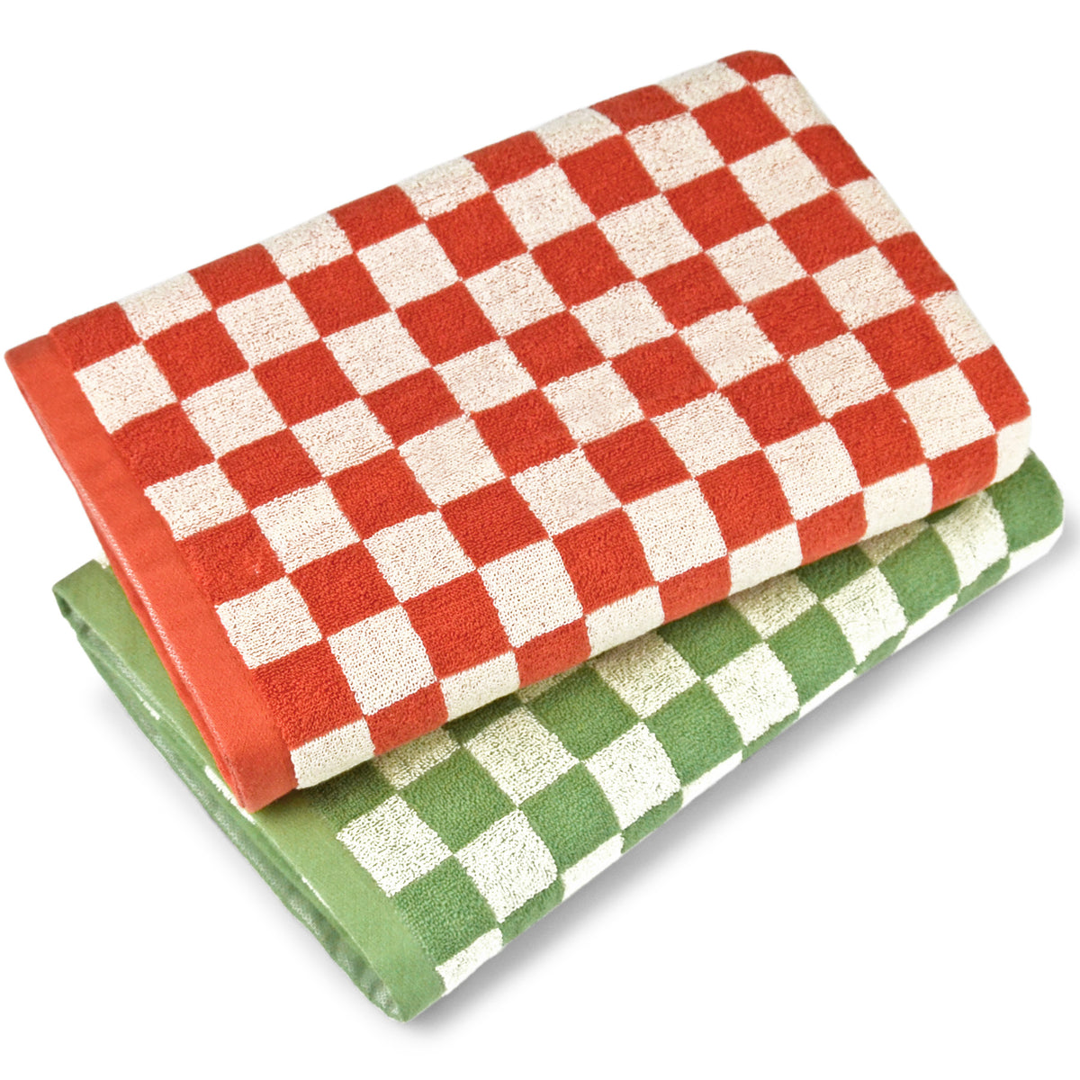 Jacquotha Checkered Bath Towels for Bathroom Decor, 2 Pack Shower Towels 55" x 27.5", Super Soft and Quick Dry (Orange + Green), Colorful for Swim Pool Beach