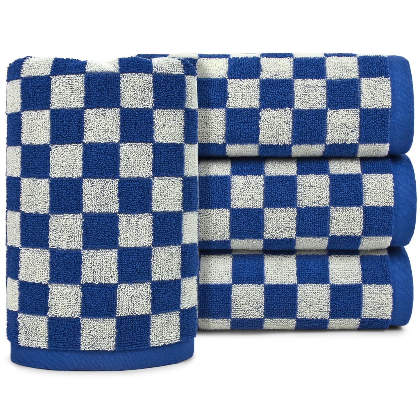 Hand Towels Set of 4 - Cute Nautical Checkered Hand Towel for Bathroom, Kitchen, Pool, Lightweight Cotton, 29” x 13”
