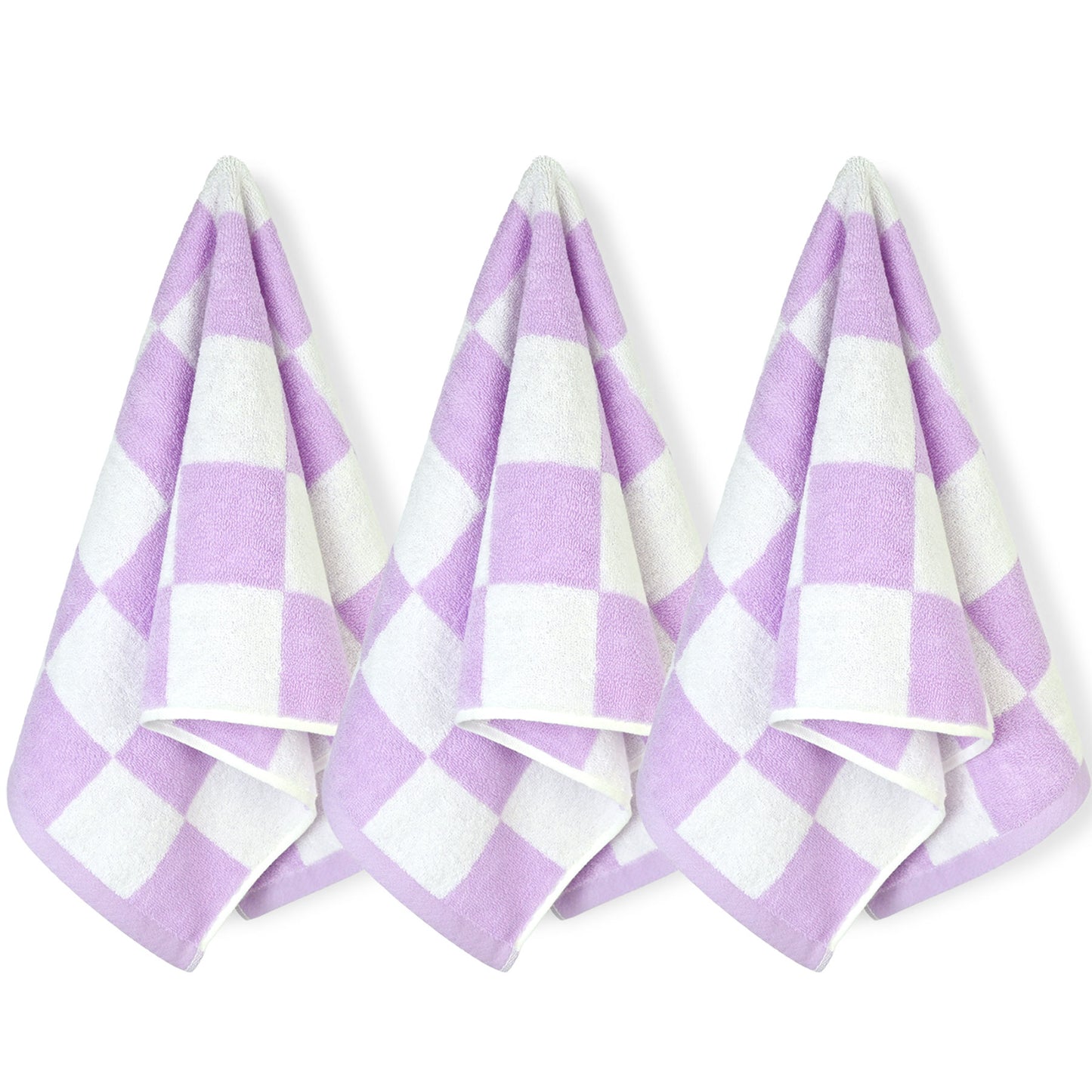 3 Pack Hand Towels set with Large Checkered Pattern, 100% Cotton, 13 x 28 Inches