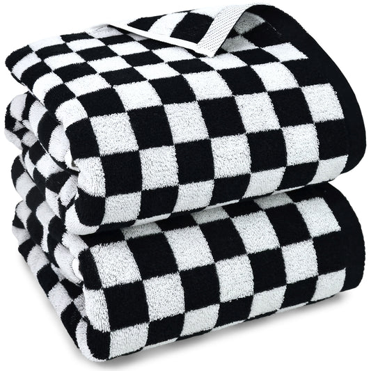 Jacquotha 520 GSM Luxury Checkered Cotton Bath Towels Set of 2 - Cute Aesthetic Bathroom Towels for Bathroom Decor 27.5" x 55"