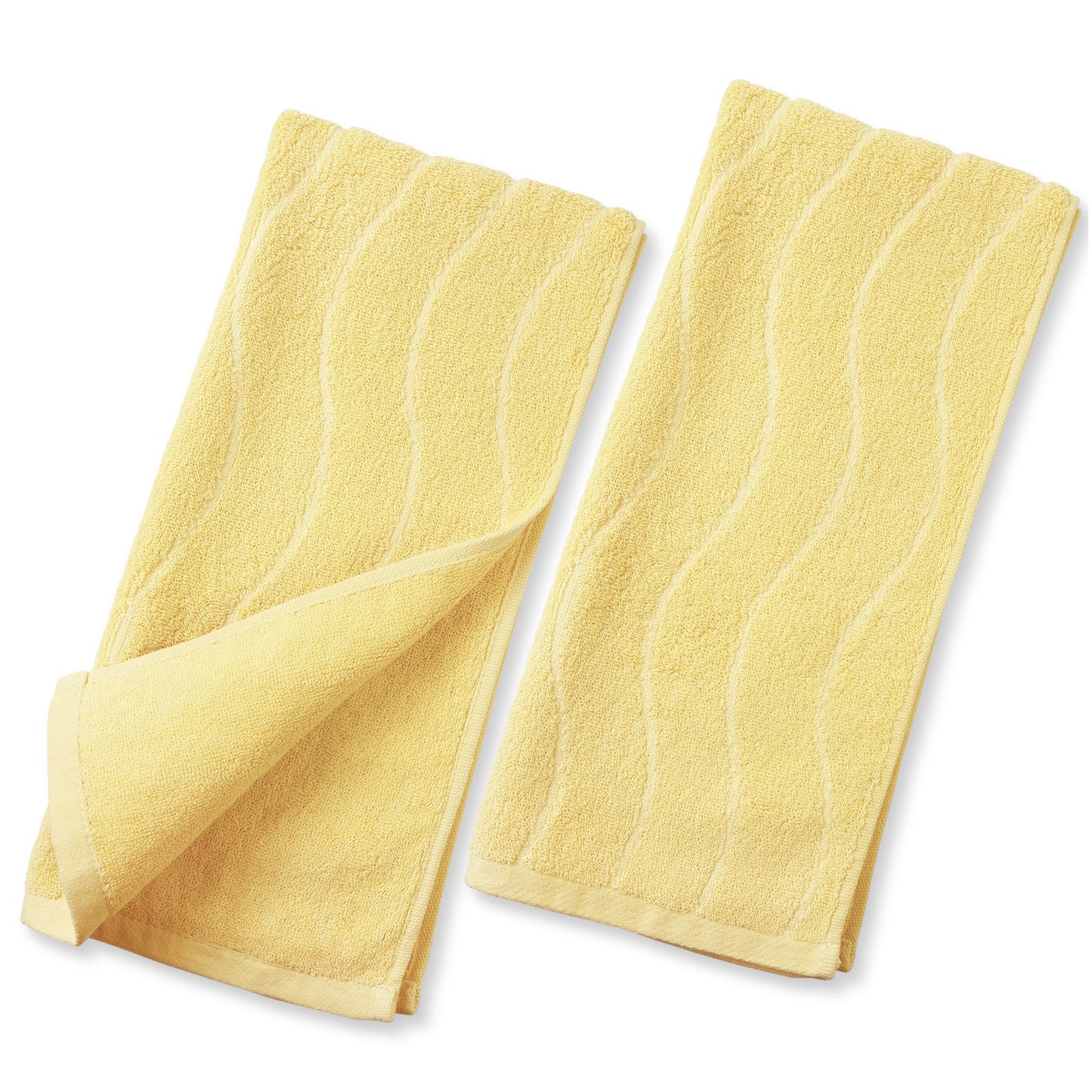 Jacquotha Wavy Striped Cotton Hand Towels, Set of 2, Dry Your Hand Instantly, 13x29 Inches, Mustard Kitchen Bathroom Towel
