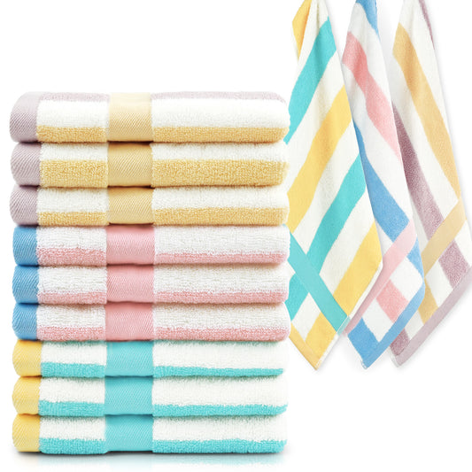 Jacquotha Cotton 12 Pack Striped Washcloths, 13 x 13 Inches, 3 Colors - Face and Body Cleansing Towels