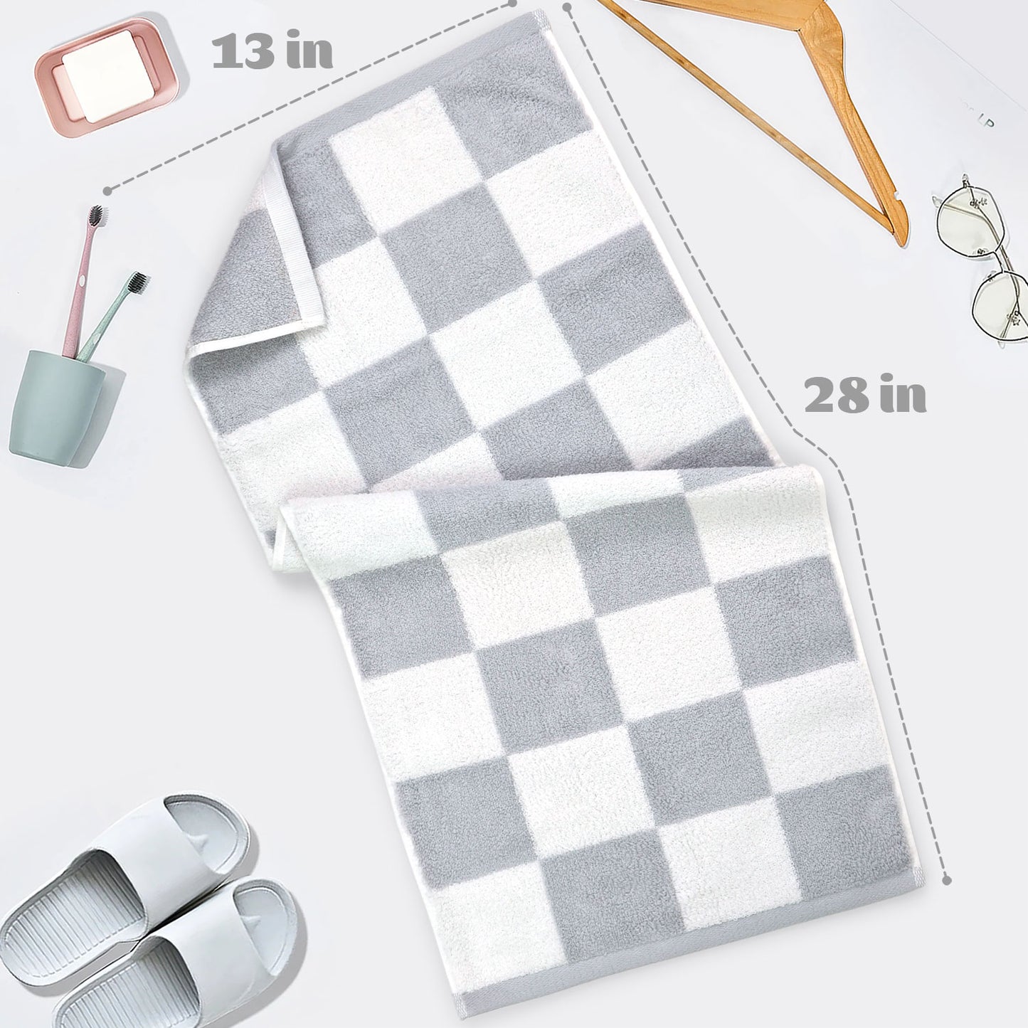4-Piece Hand Towels Soft & Quick-Drying, 13"x29" Checkered Bathroom Towels for Gym, Guest, Travel, Swim, Neutral & Comfort