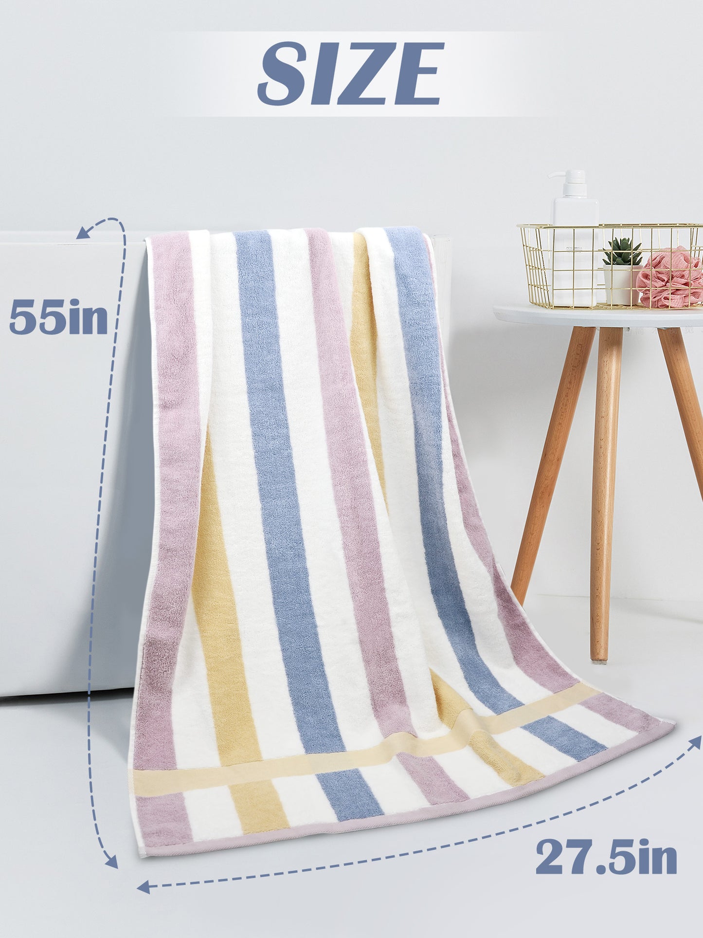Jacquotha Stripe Shower Towels 2 Pack, Super Absorbent Quick Dry Bathroom Towels for Daily Use, Large Bath Towels Set for Men Women, 55 x 27.5 Inches