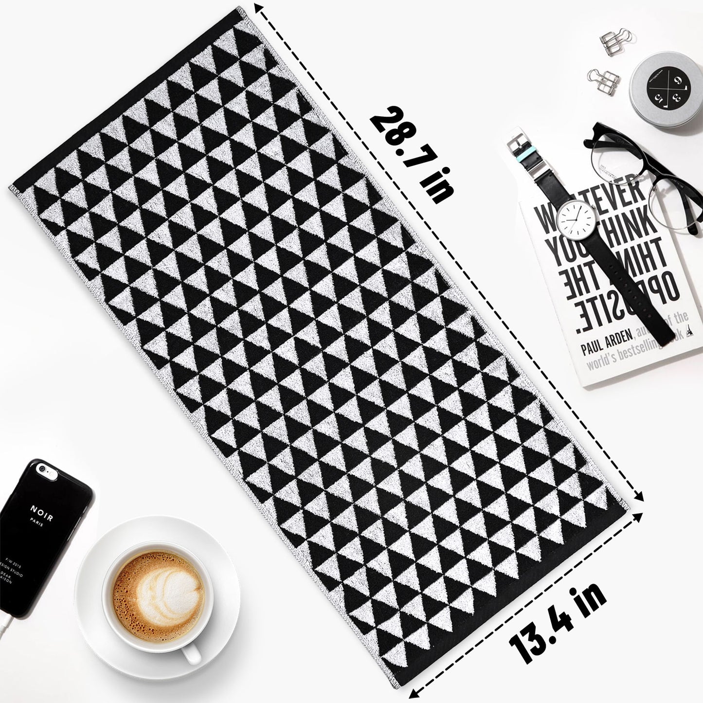 Hand Towels for Bathroom & Kitchen with Geometric Triangle, Cotton Quick Dry Towels for Hand Face Hair 13x29 Inches, Modern & Farmhouse