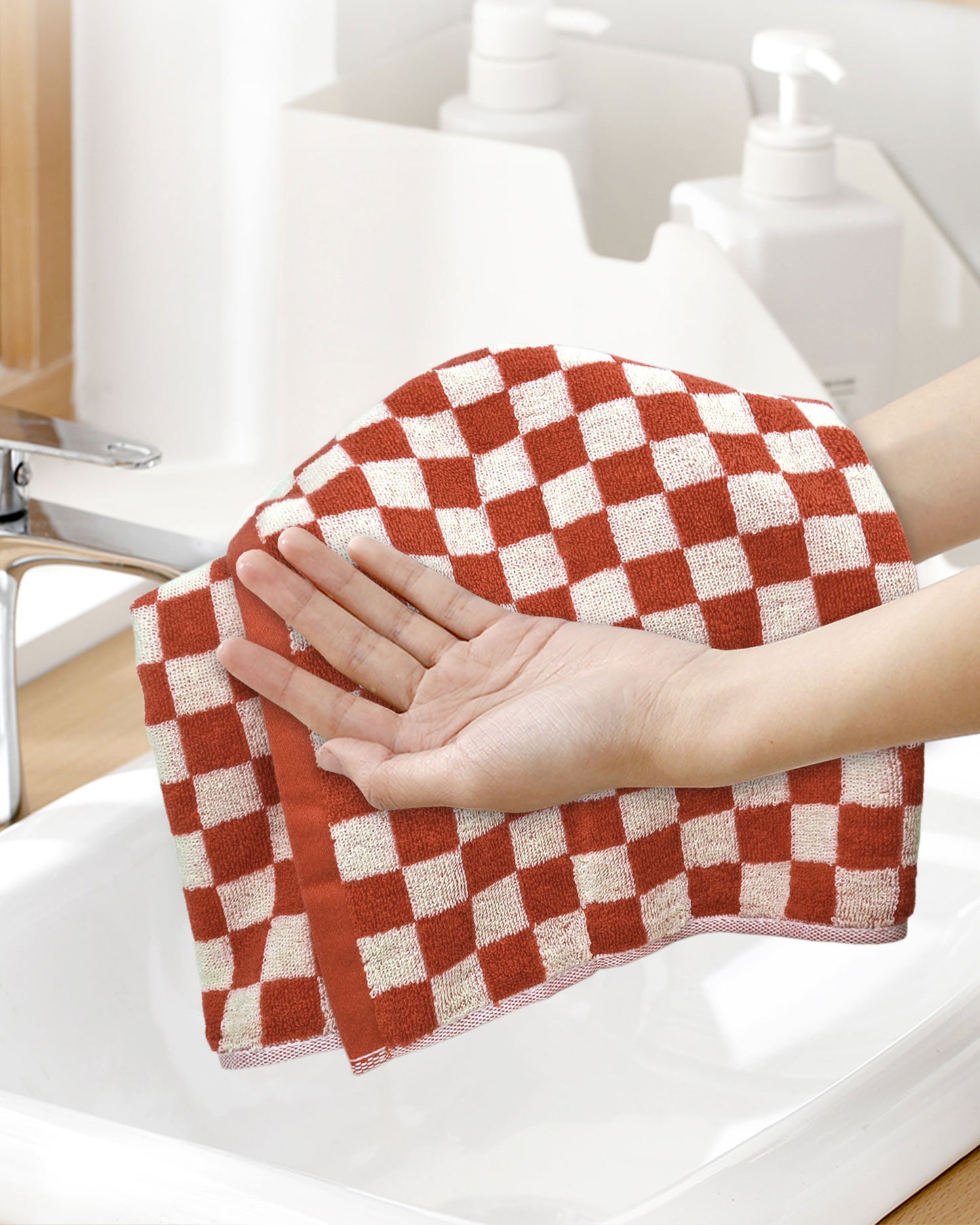 Jacquotha Hand Towels for Bathroom Set of 4 - Cute Checkered Bathroom Towels for Kitchen Decor, Lightweight for Bath Face Body
