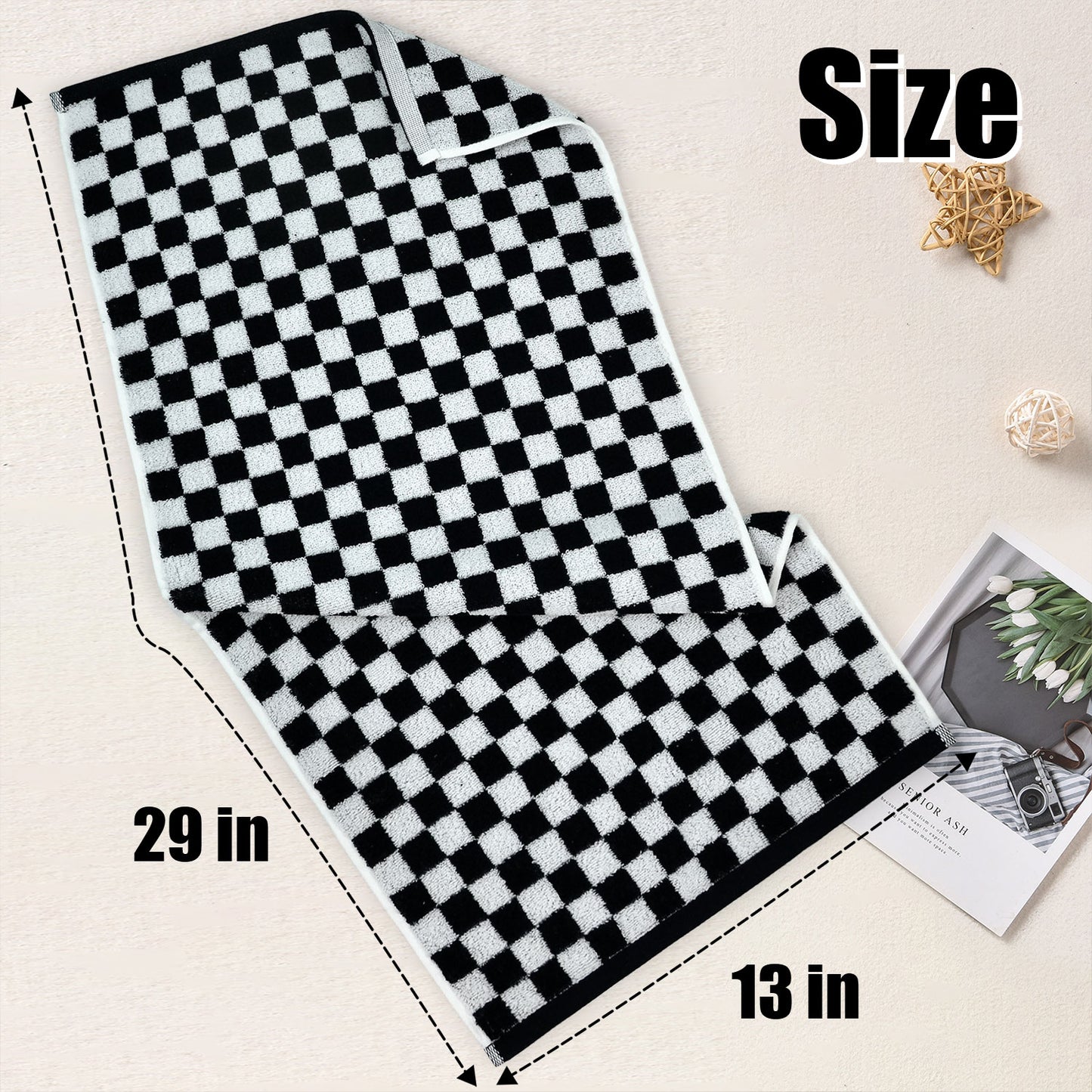 Jacquotha Checkered Hand Towels 4 Pack, Cotton Decorative Bathroom Hand Towel for Kitchen Decor, for Her Women Girls Gifts, 13" x 29"