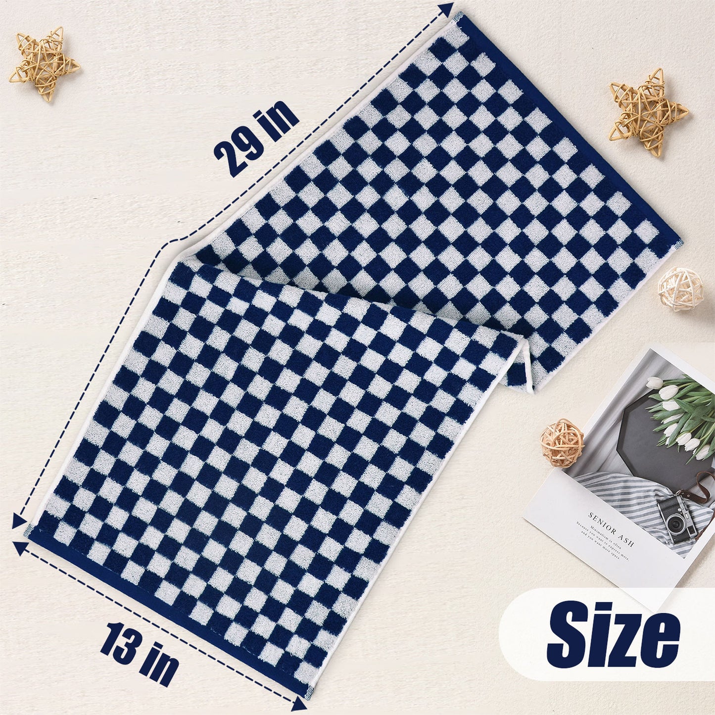 Jacquotha Checkered Hand Towels 4 Pack, Cotton Decorative Bathroom Hand Towel for Kitchen Decor, for Her Women Girls Gifts, 13" x 29"