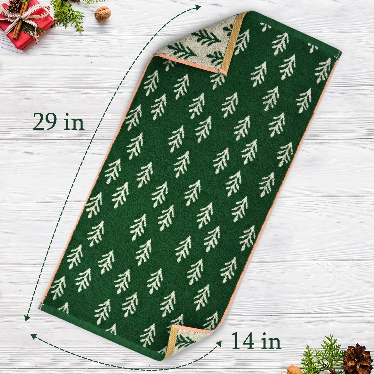 Decorative Hand Towels for Kitchen Bathroom Winter Decor Xmas Gifts, Cotton Towel Daily Luxury & Holiday Cheer, Forest Green Trees