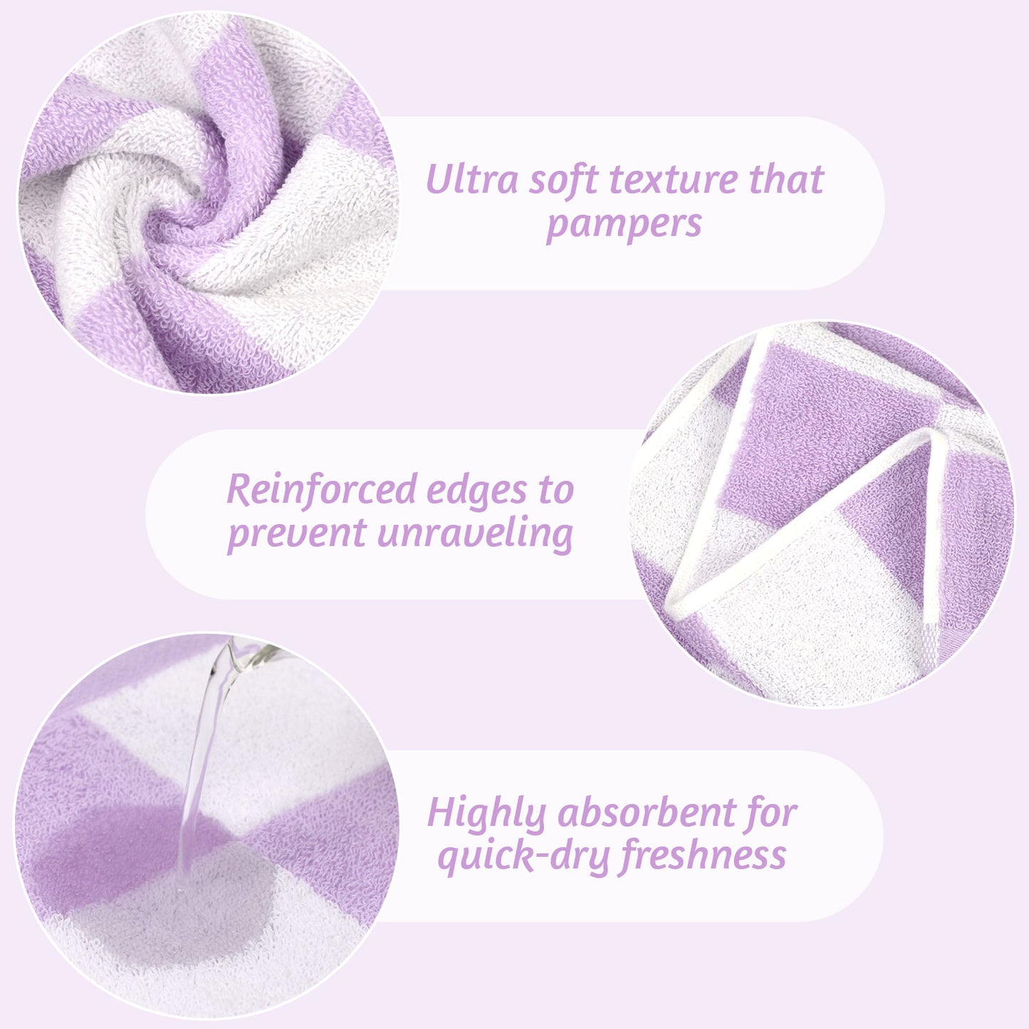 3 Pack Hand Towels set with Large Checkered Pattern, 100% Cotton, 13 x 28 Inches