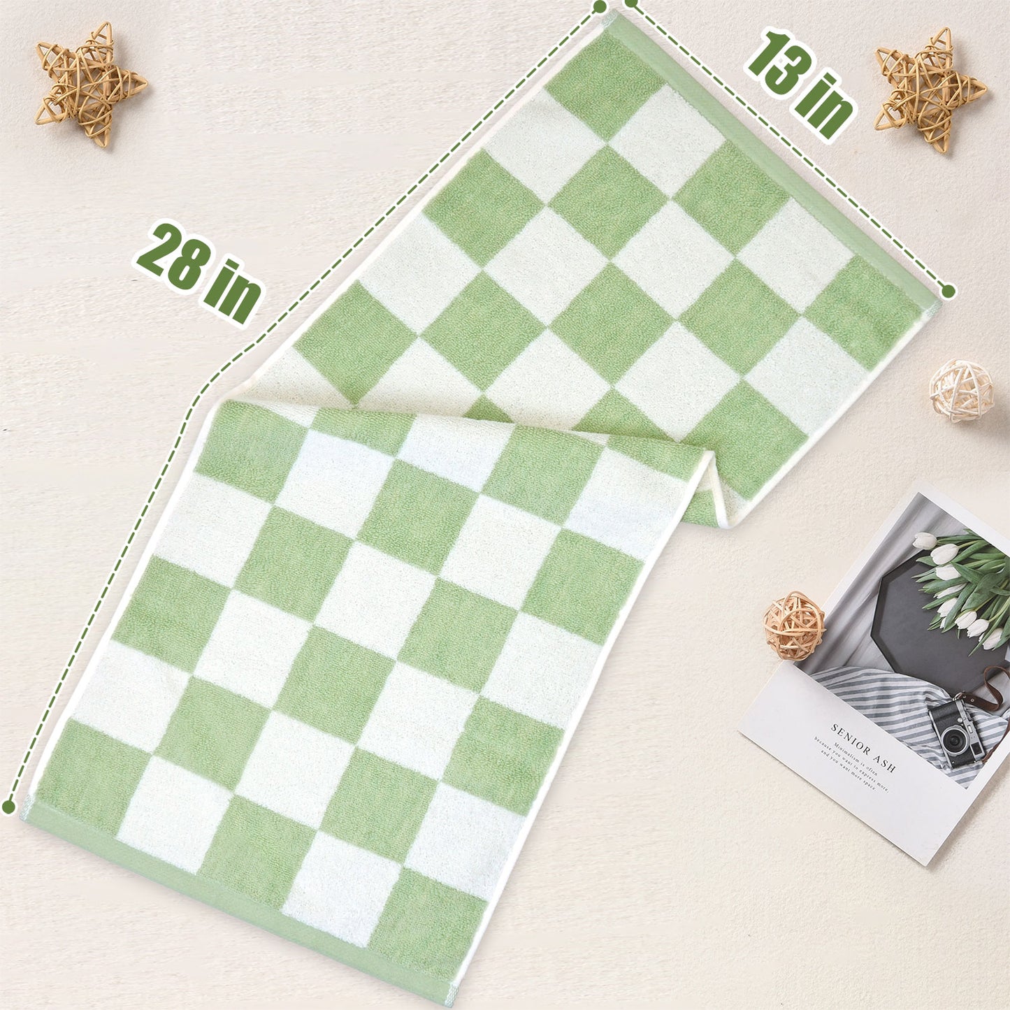 3 Pack Hand Towels set with Large Checkered Pattern, 100% Cotton, 13 x 28 Inches