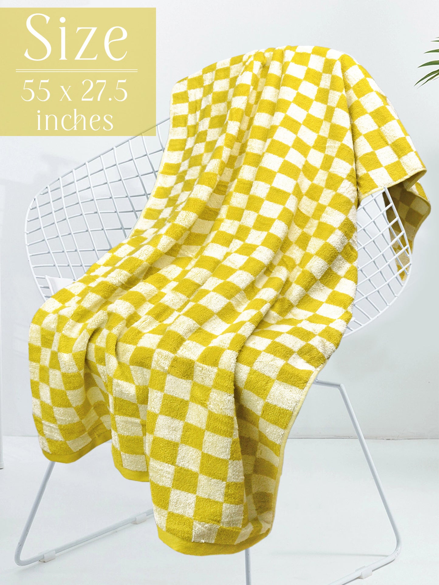 Jacquotha Checkered Bath Towel Set in Yellow and Lilac, Soft Large Shower Towels Bathroom 2 Pack 55” x 27.5”, Thin Quick Drying for Beach Pool Swim