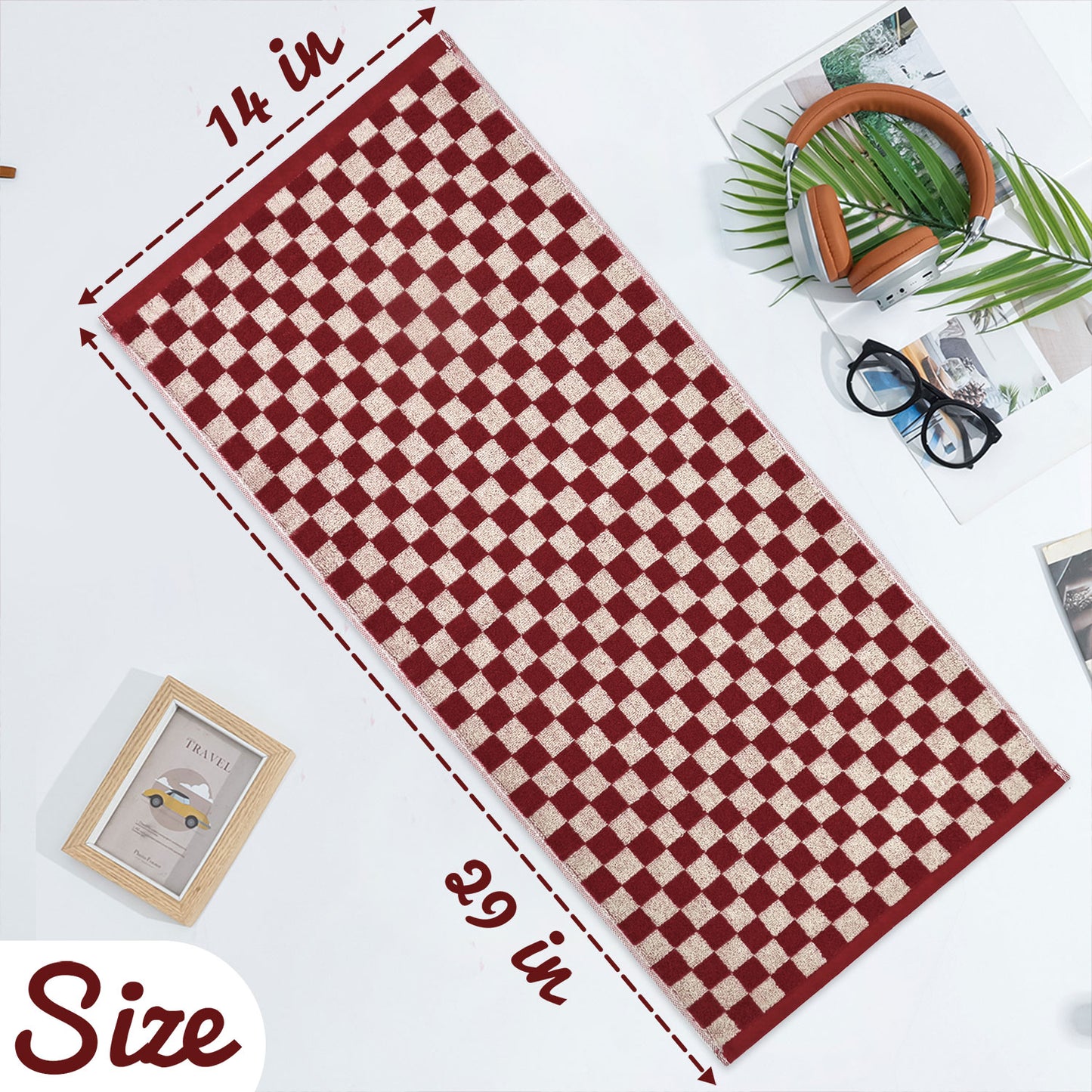 Hand Towels Set of 4 - Cute Nautical Checkered Hand Towel for Bathroom, Kitchen, Pool, Lightweight Cotton, 29” x 13”