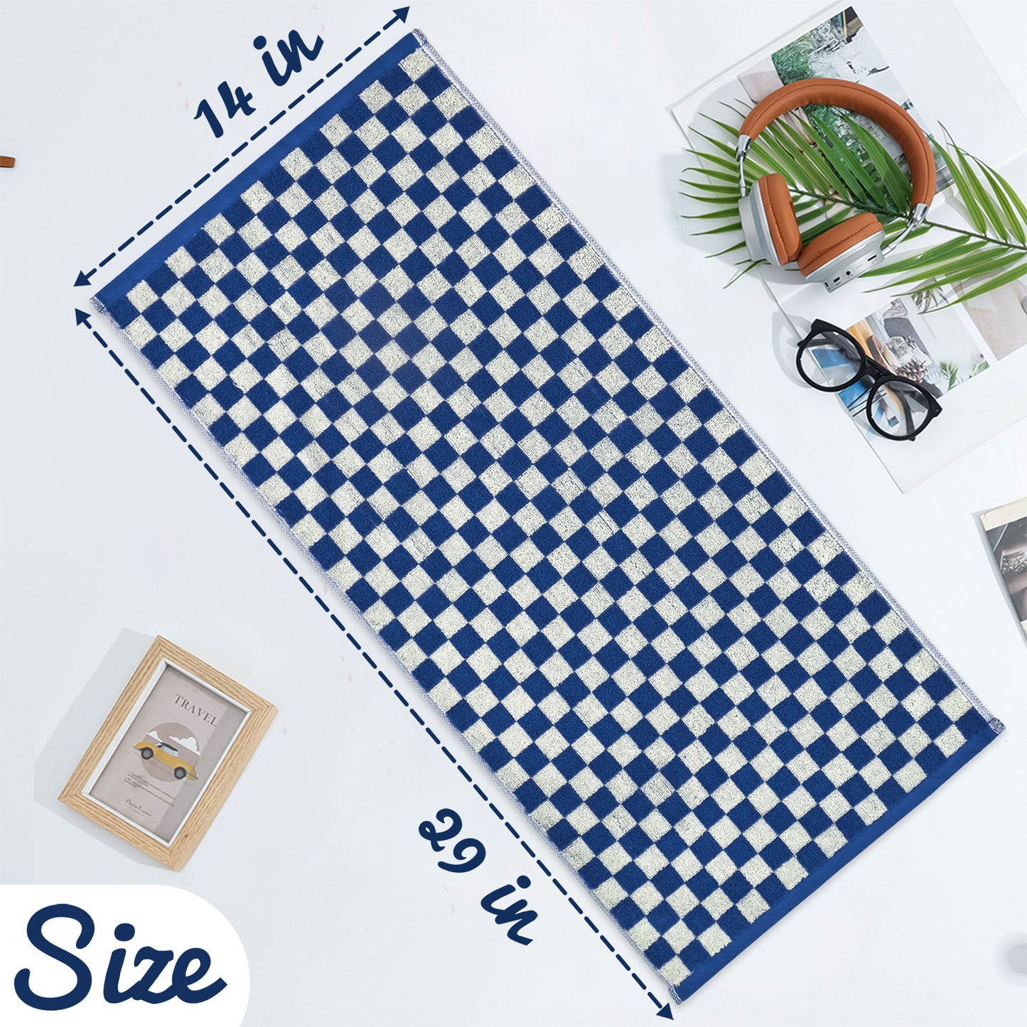 Hand Towels Set of 4 - Cute Nautical Checkered Hand Towel for Bathroom, Kitchen, Pool, Lightweight Cotton, 29” x 13”