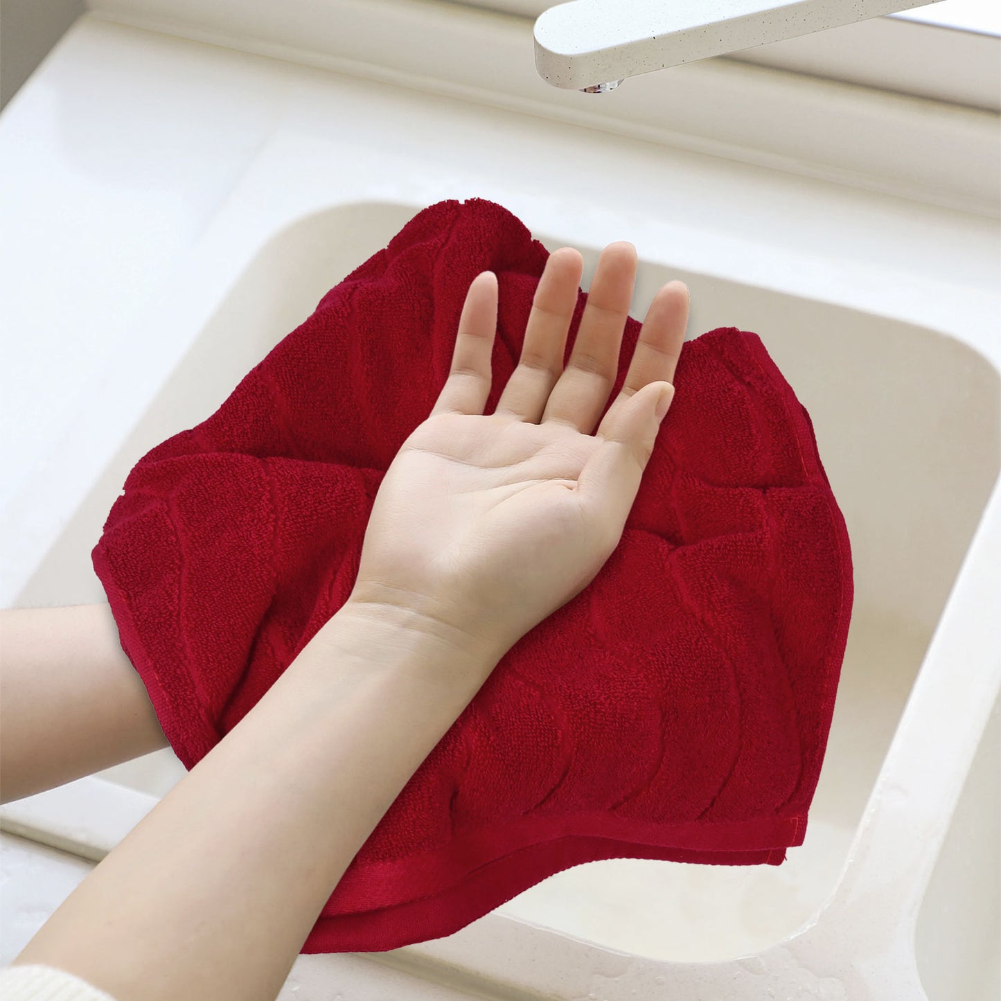 Jacquotha Wavy Striped Cotton Hand Towels, Set of 2, Dry Your Hand Instantly, 13x29 Inches, Mustard Kitchen Bathroom Towel