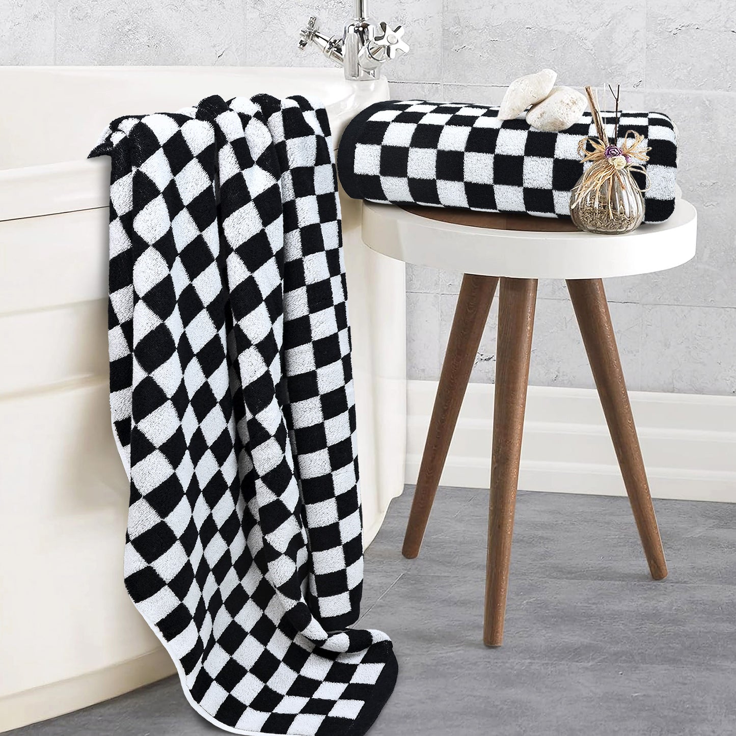 Jacquotha 520 GSM Luxury Checkered Cotton Bath Towels Set of 2 - Cute Aesthetic Bathroom Towels for Bathroom Decor 27.5" x 55"