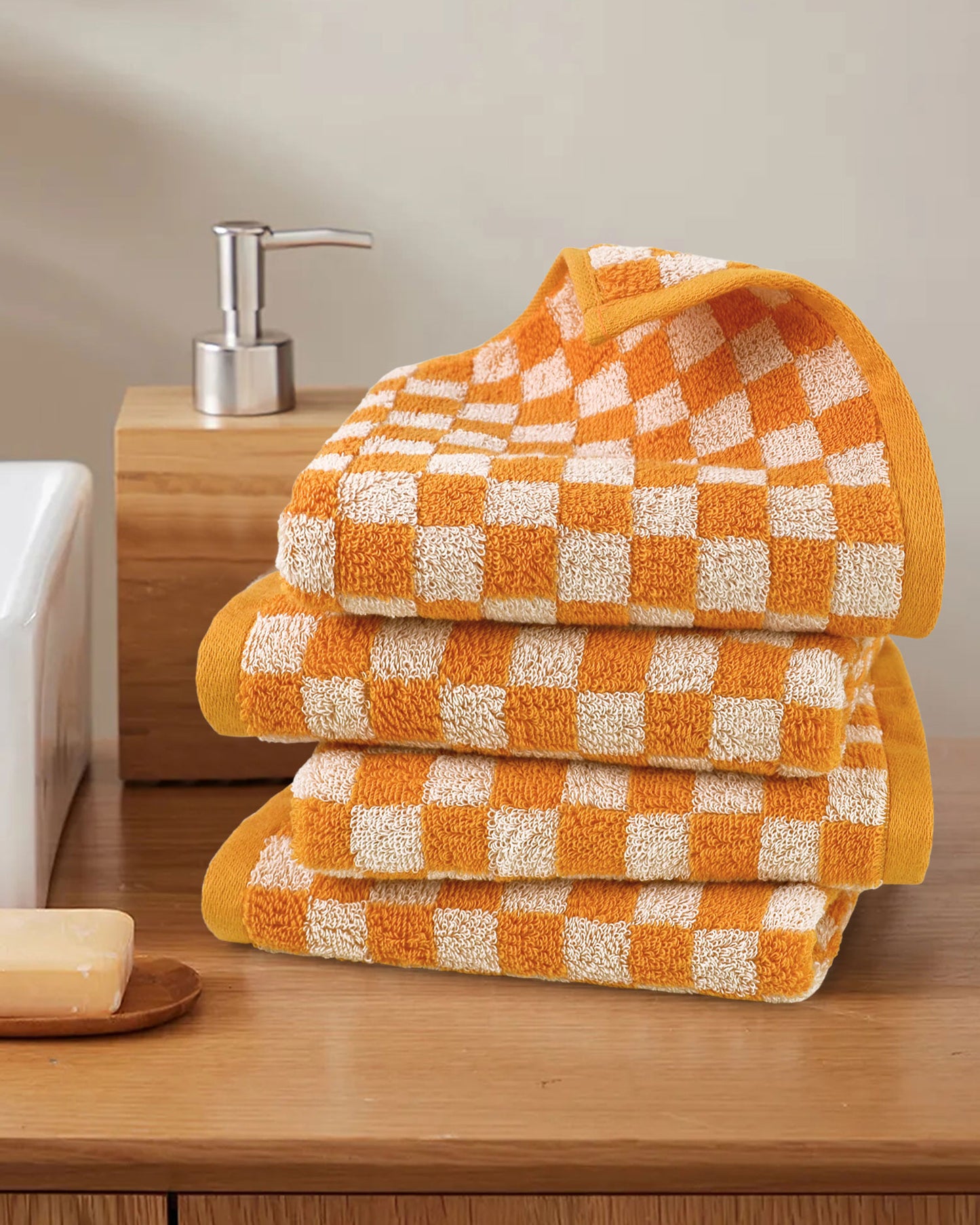 Jacquotha Soft Hand Towels 4 Pack Checkered Face Towel Set for Bathroom Kitchen, Decorative Quick Dry Towel 13x29 Inches