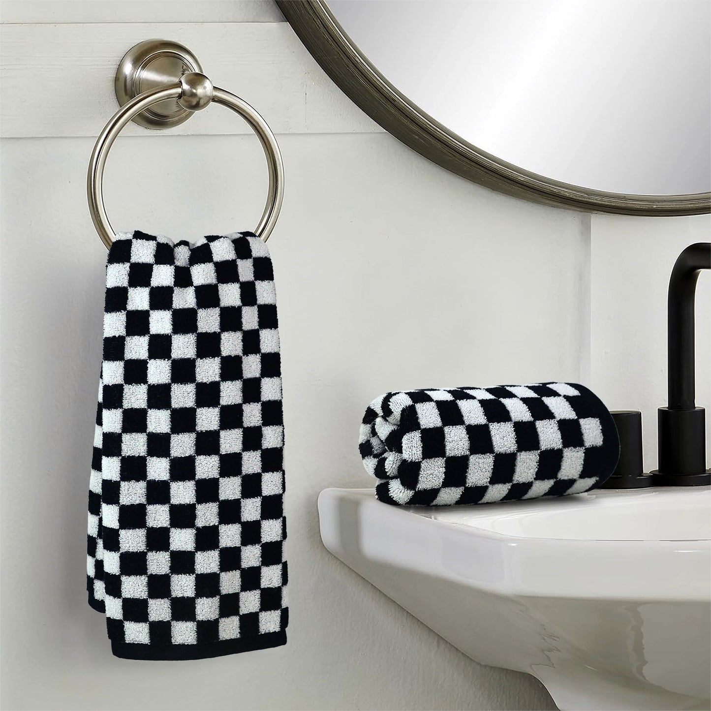 Jacquotha Checkered Hand Towels 4 Pack, Cotton Decorative Bathroom Hand Towel for Kitchen Decor, for Her Women Girls Gifts, 13" x 29"