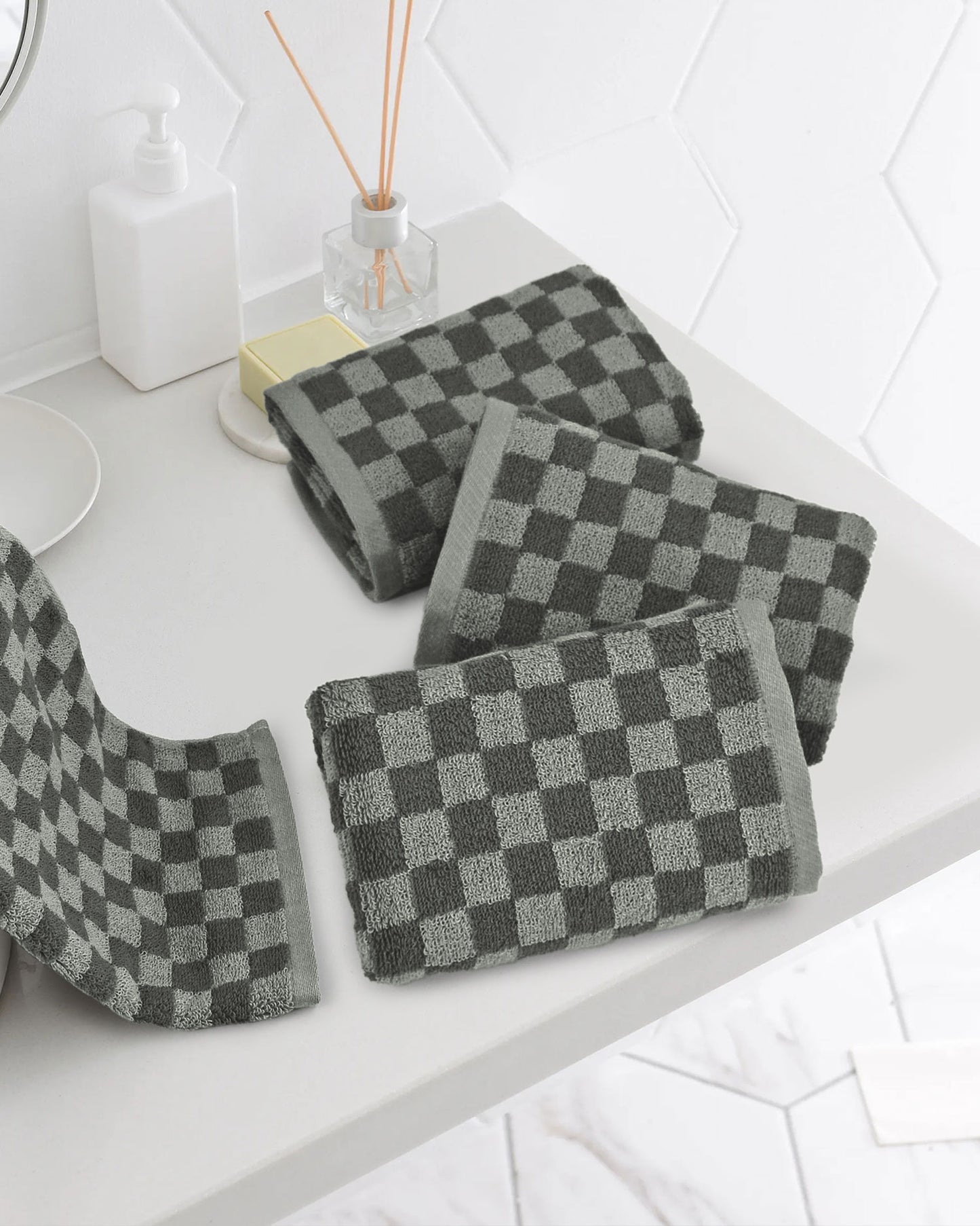 Jacquotha Soft Hand Towels 4 Pack Checkered Face Towel Set for Bathroom Kitchen, Decorative Quick Dry Towel 13x29 Inches