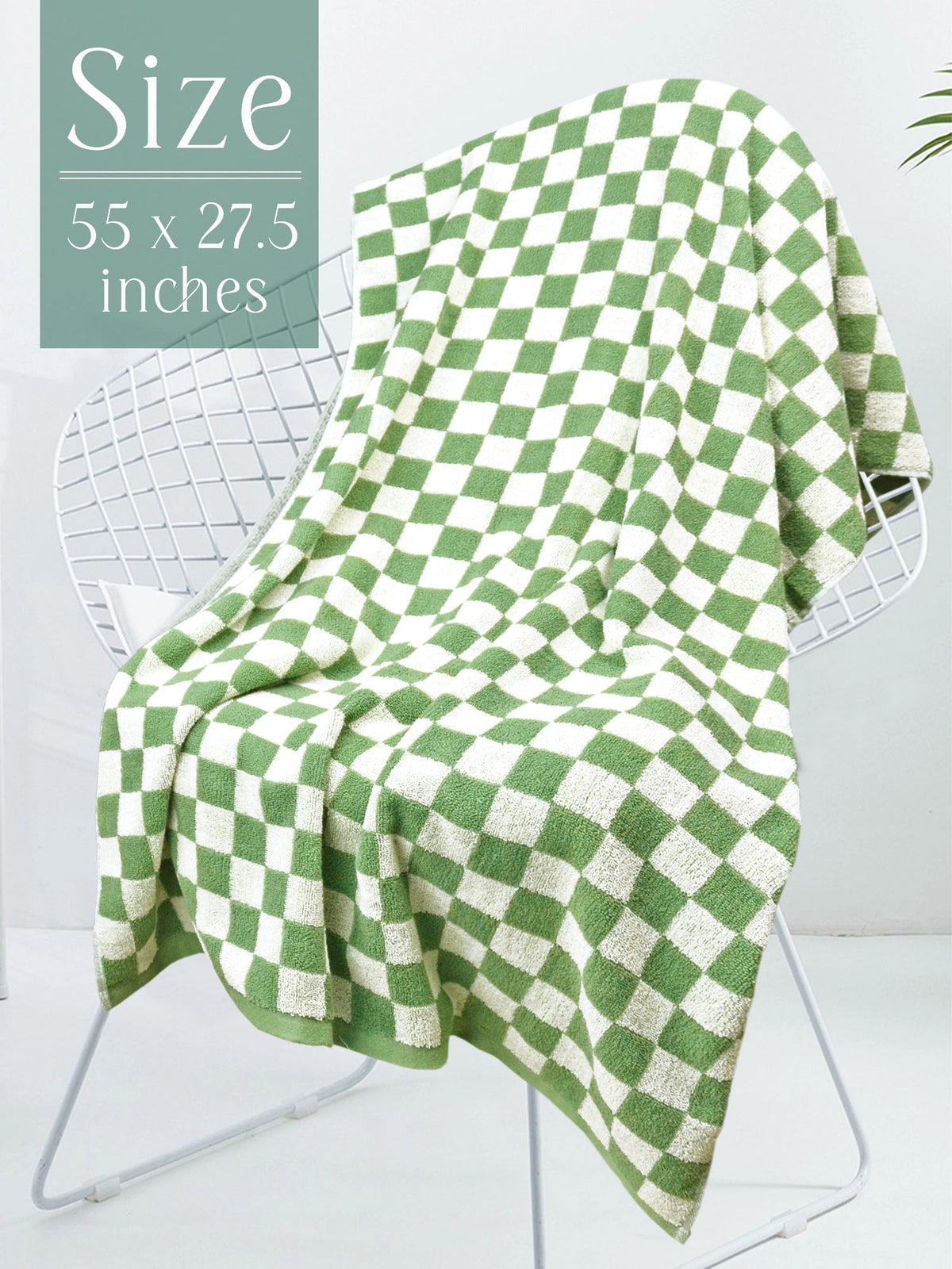 Jacquotha Checkered Bath Towels for Bathroom Decor, 2 Pack Shower Towels 55" x 27.5", Super Soft and Quick Dry (Orange + Green), Colorful for Swim Pool Beach