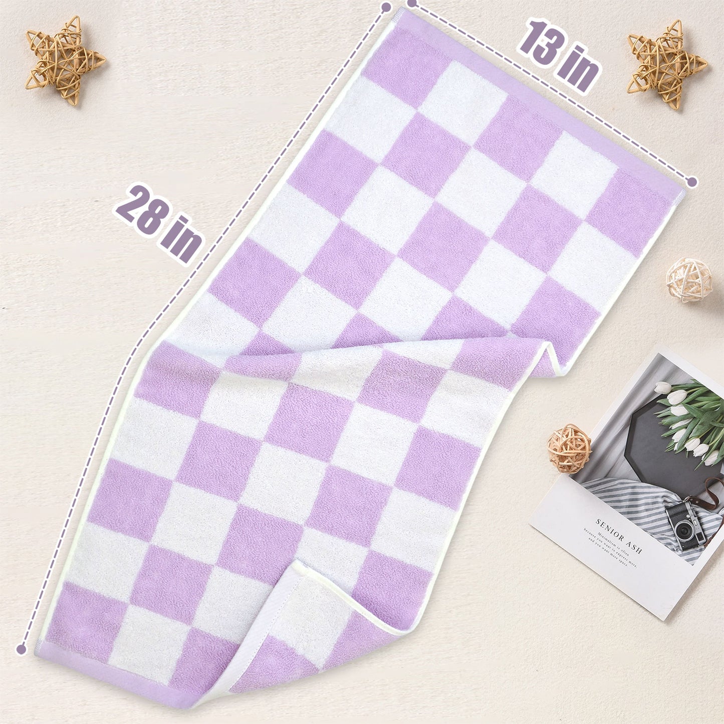 3 Pack Hand Towels set with Large Checkered Pattern, 100% Cotton, 13 x 28 Inches