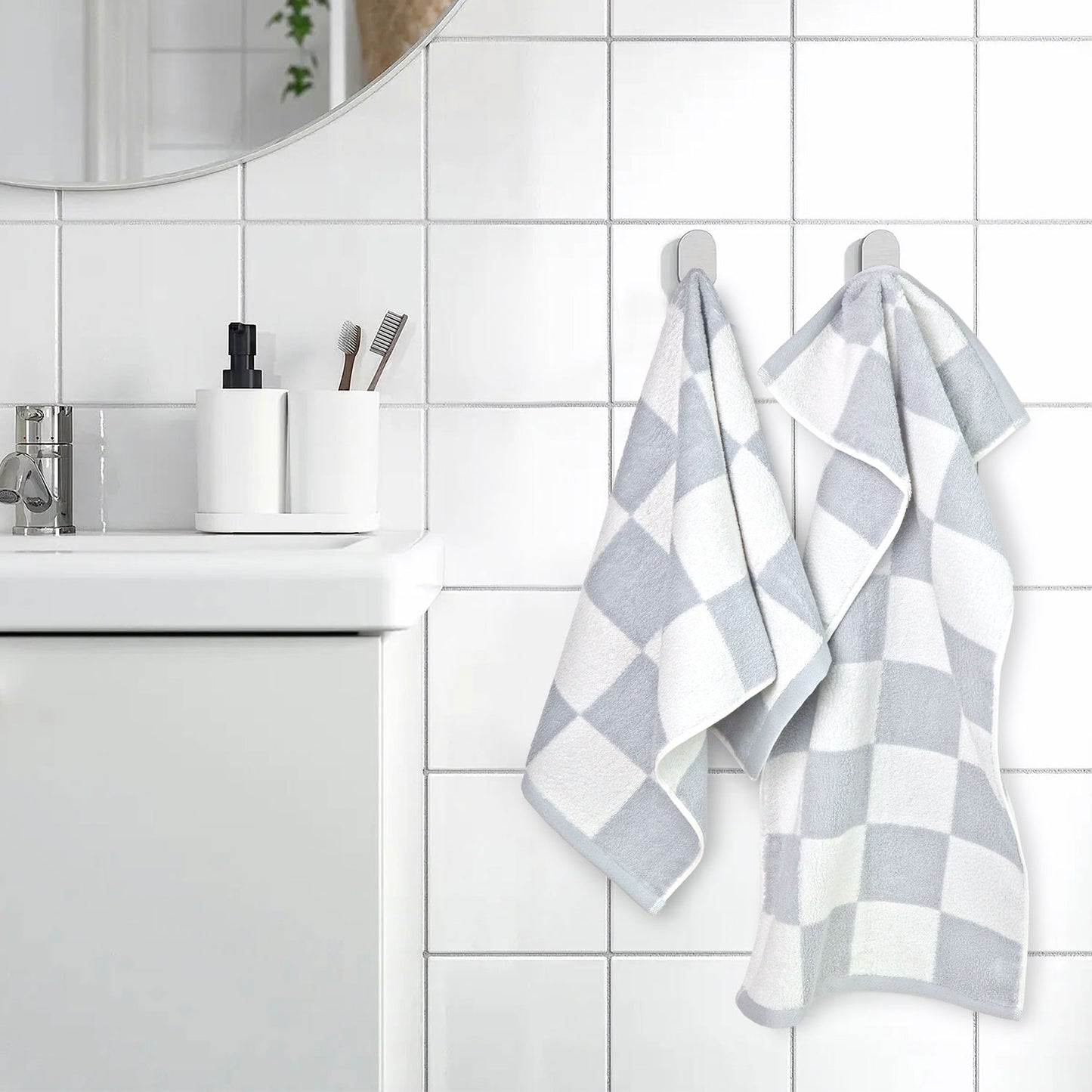 4-Piece Hand Towels Soft & Quick-Drying, 13"x29" Checkered Bathroom Towels for Gym, Guest, Travel, Swim, Neutral & Comfort
