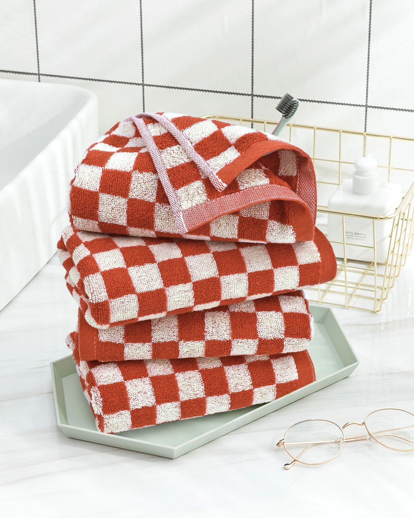 Jacquotha Hand Towels for Bathroom Set of 4 - Cute Checkered Bathroom Towels for Kitchen Decor, Lightweight for Bath Face Body