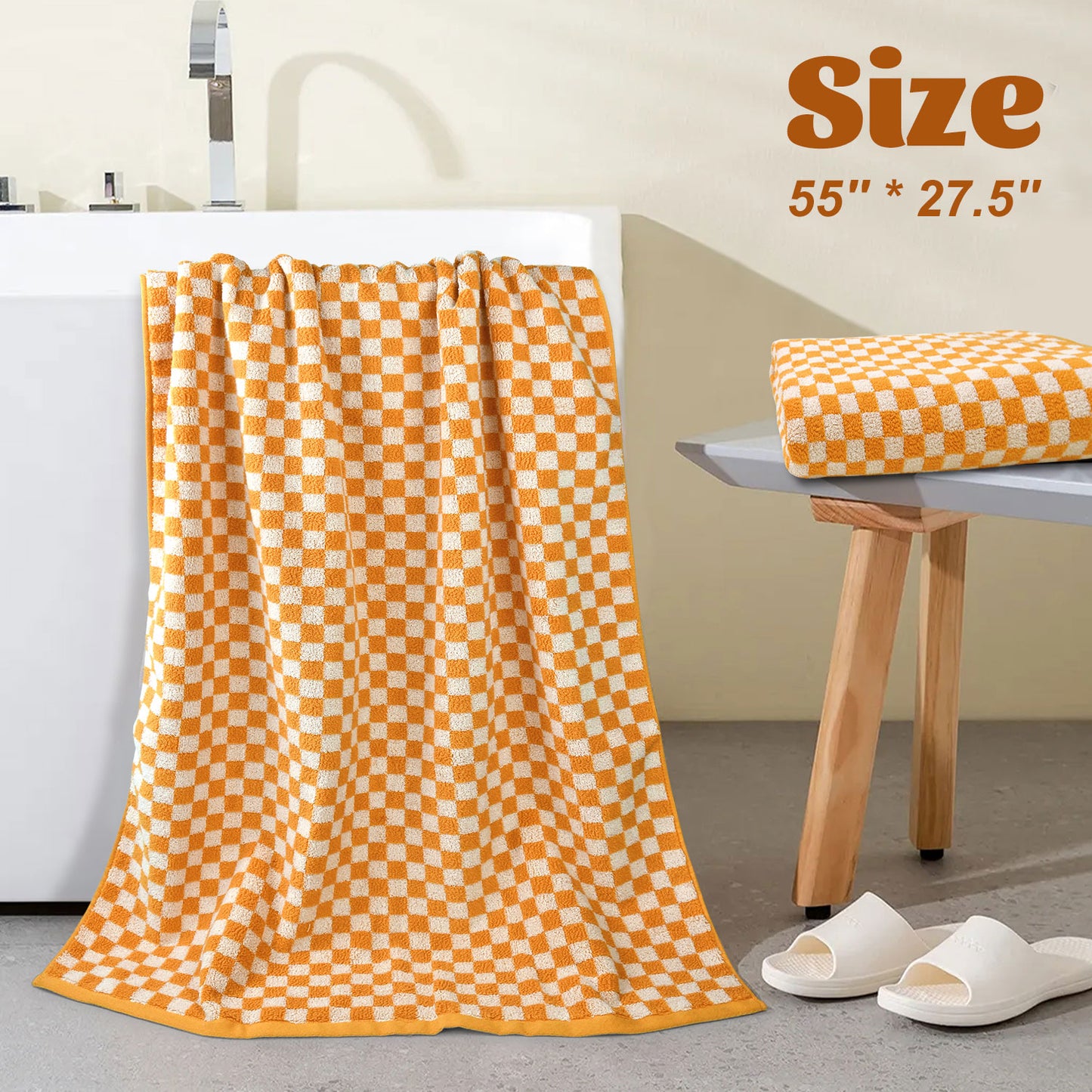 Jacquotha Luxury Bath Towels for Bathroom Checkered (54x28 Inches) - Cotton Soft Absorbent Shower Towels 2 Pack Daily Use Lightweigt, Quick Dry, Decorative