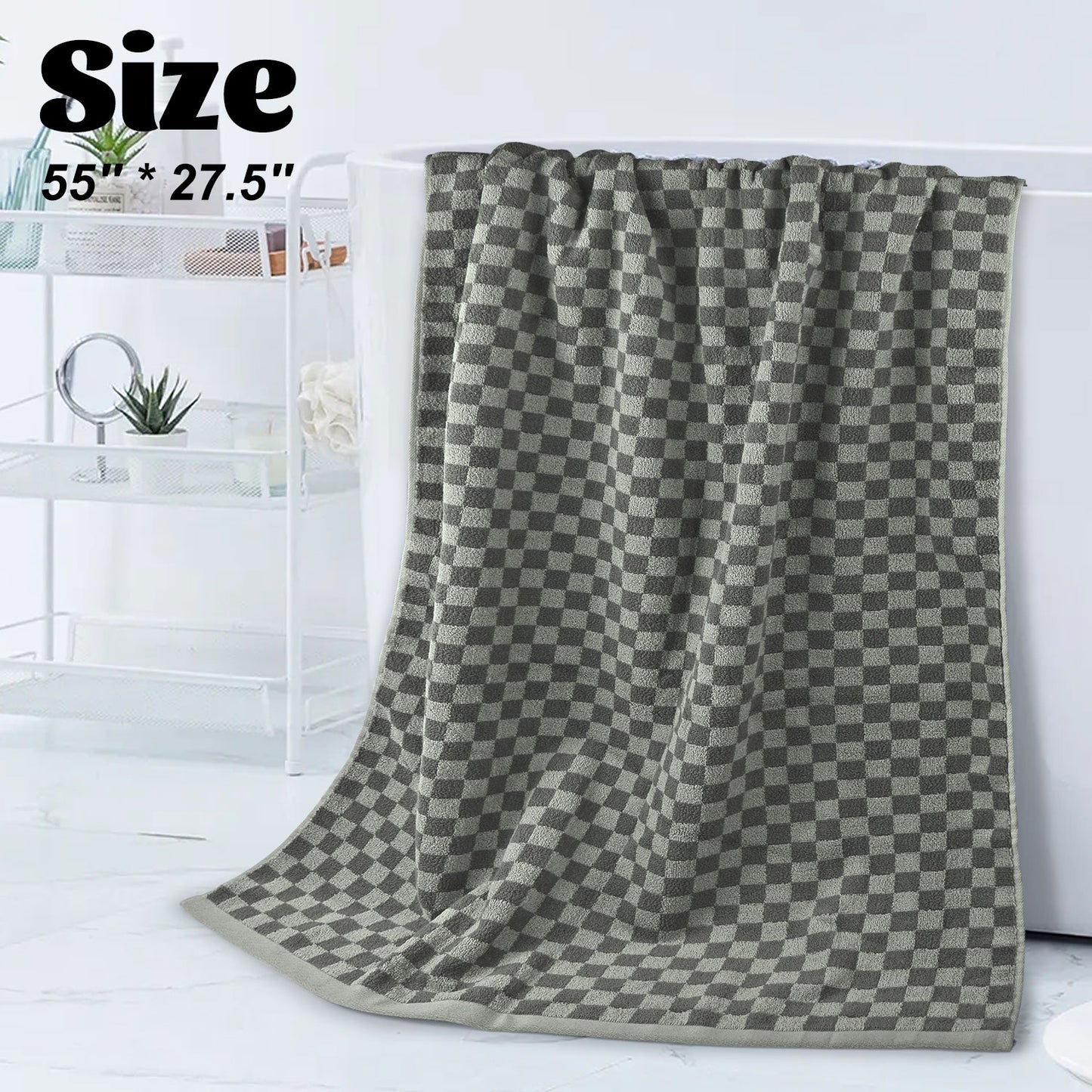 Jacquotha Luxury Bath Towels for Bathroom Checkered (54x28 Inches) - Cotton Soft Absorbent Shower Towels 2 Pack Daily Use Lightweigt, Quick Dry, Decorative